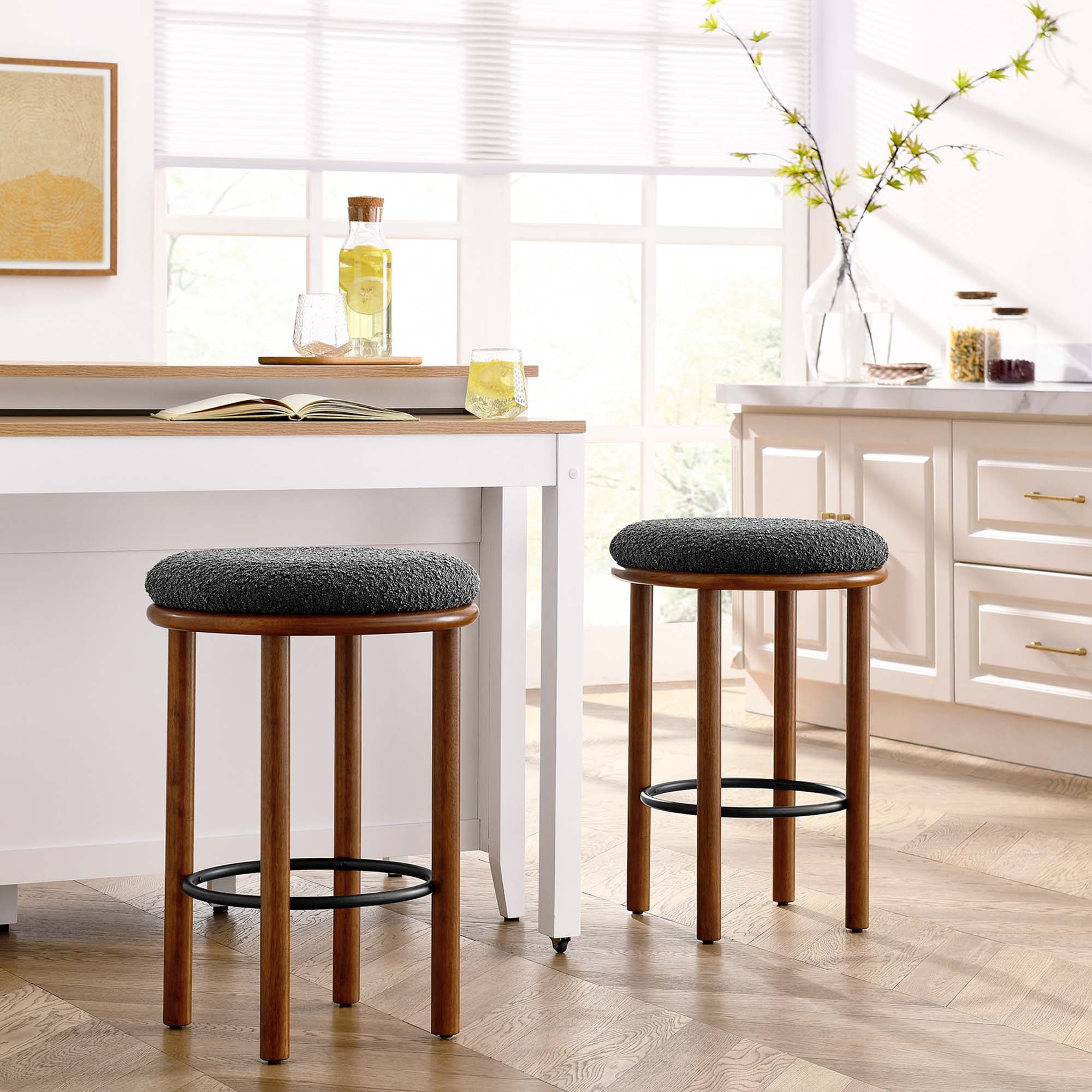 Modway Fable Boucle Fabric Counter Stools Set of 2