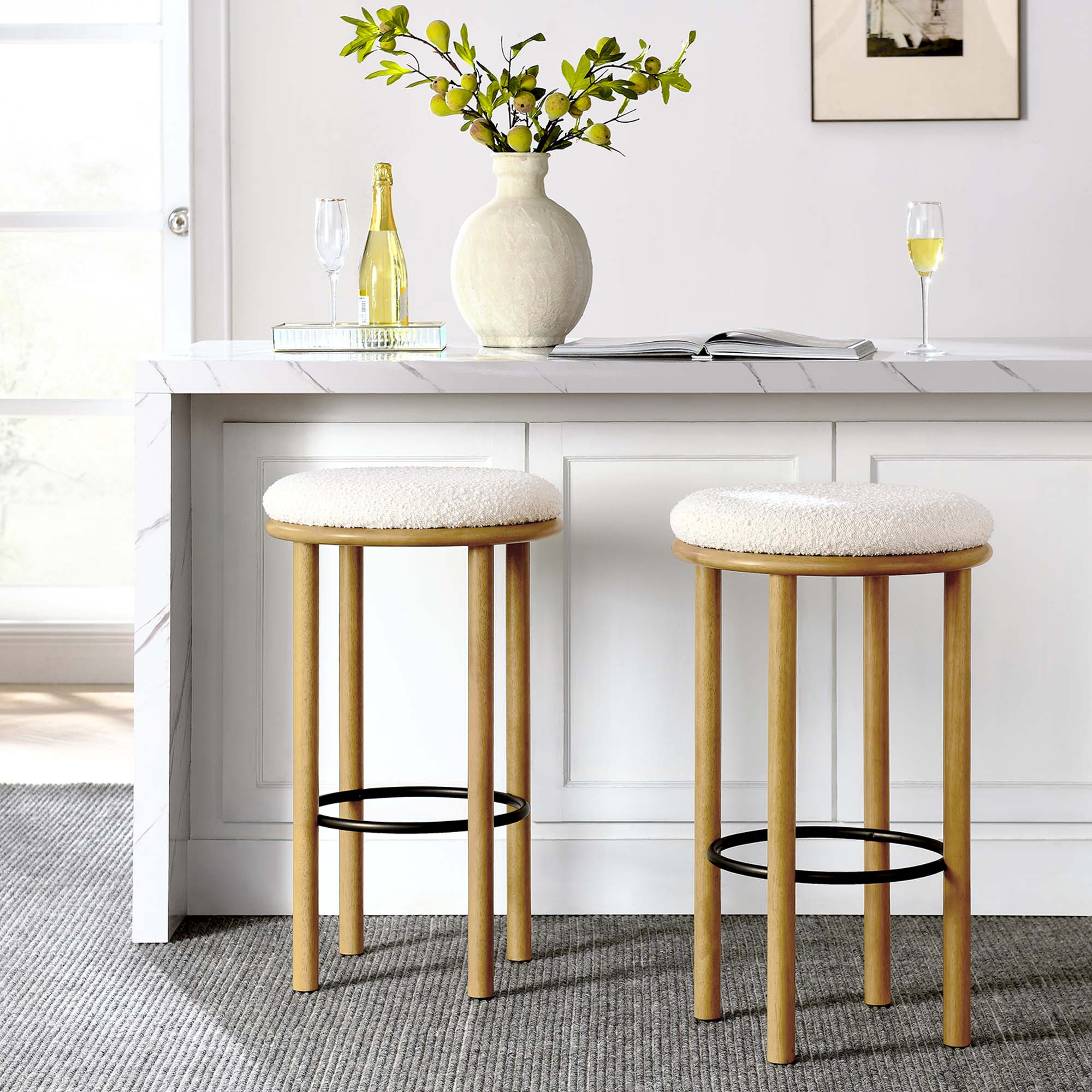 Modway Fable Boucle Fabric Bar Stools Set of 2