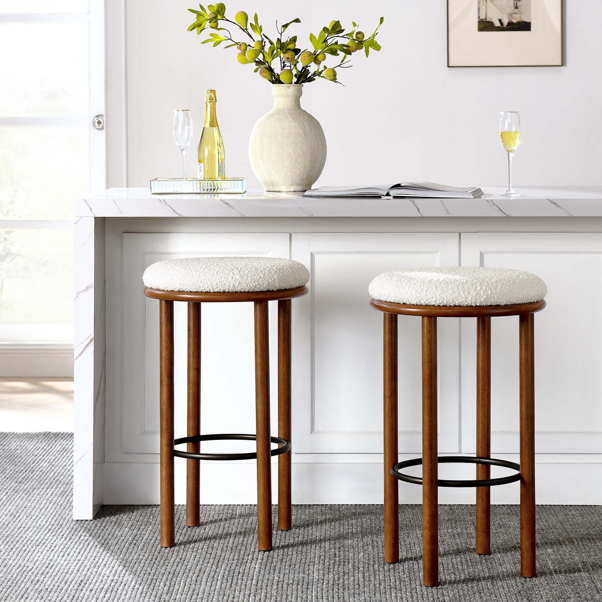 Modway Fable Boucle Fabric Bar Stools Set of 2