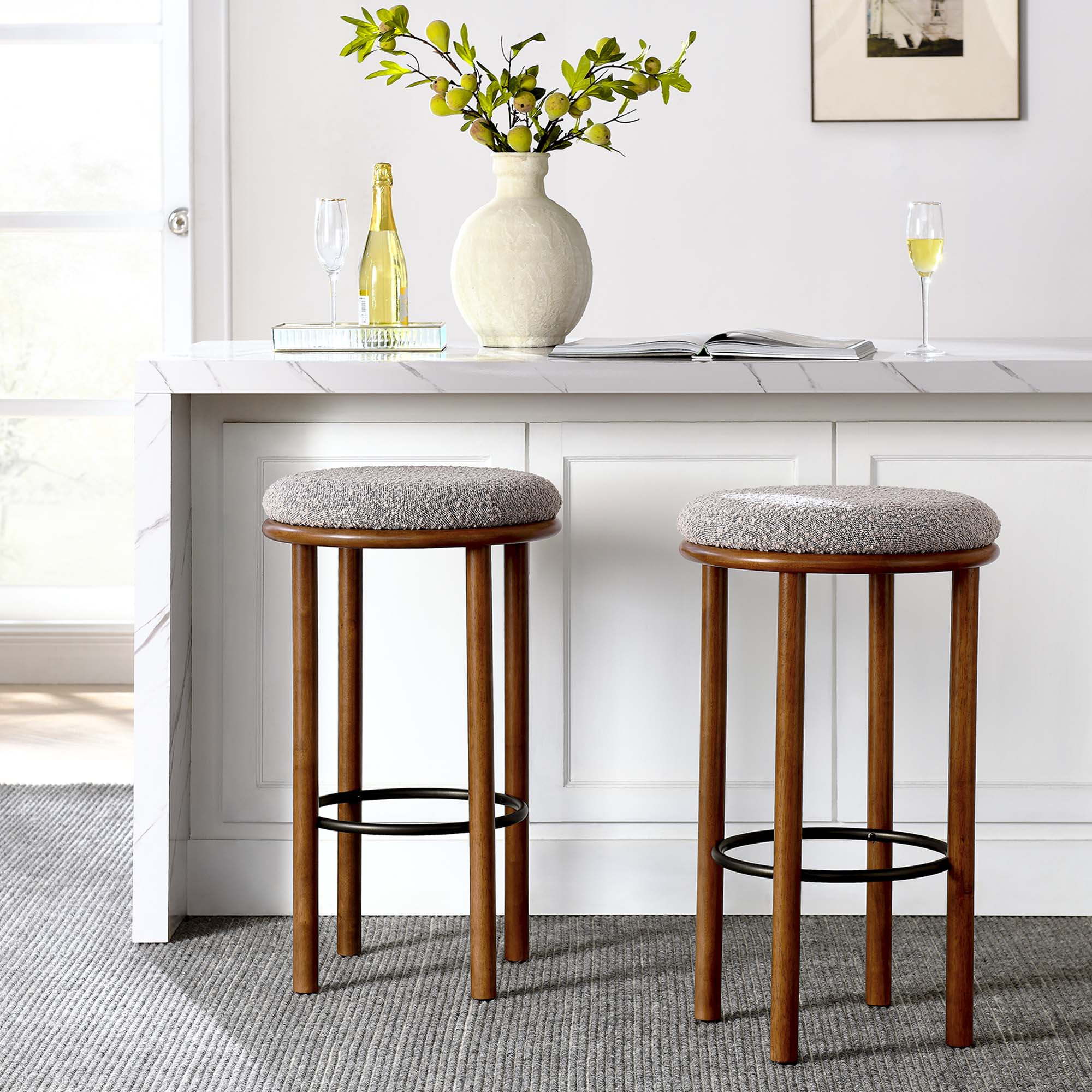 Modway Fable Boucle Fabric Bar Stools Set of 2