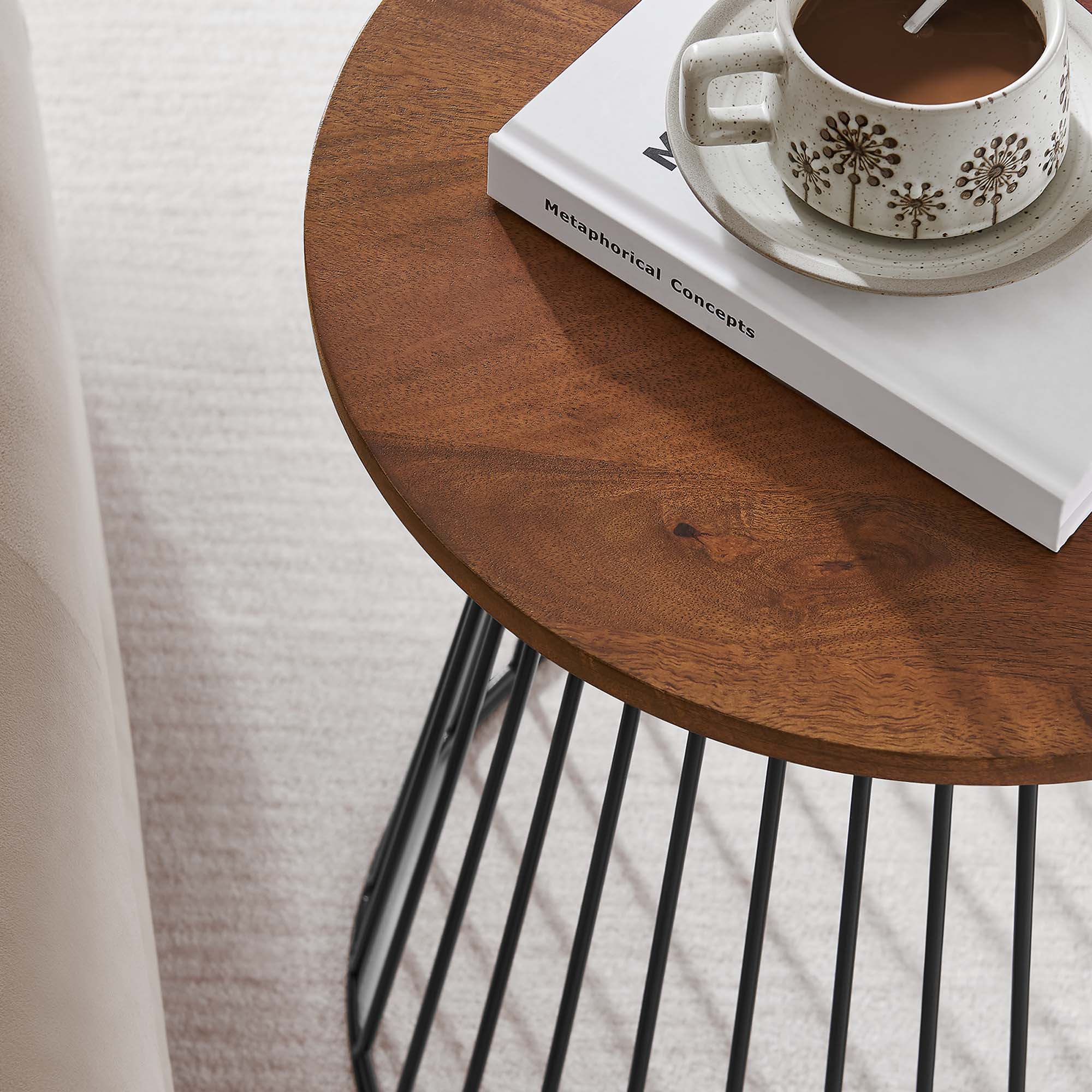 Modway Valeo Round Wood and Metal Side Table