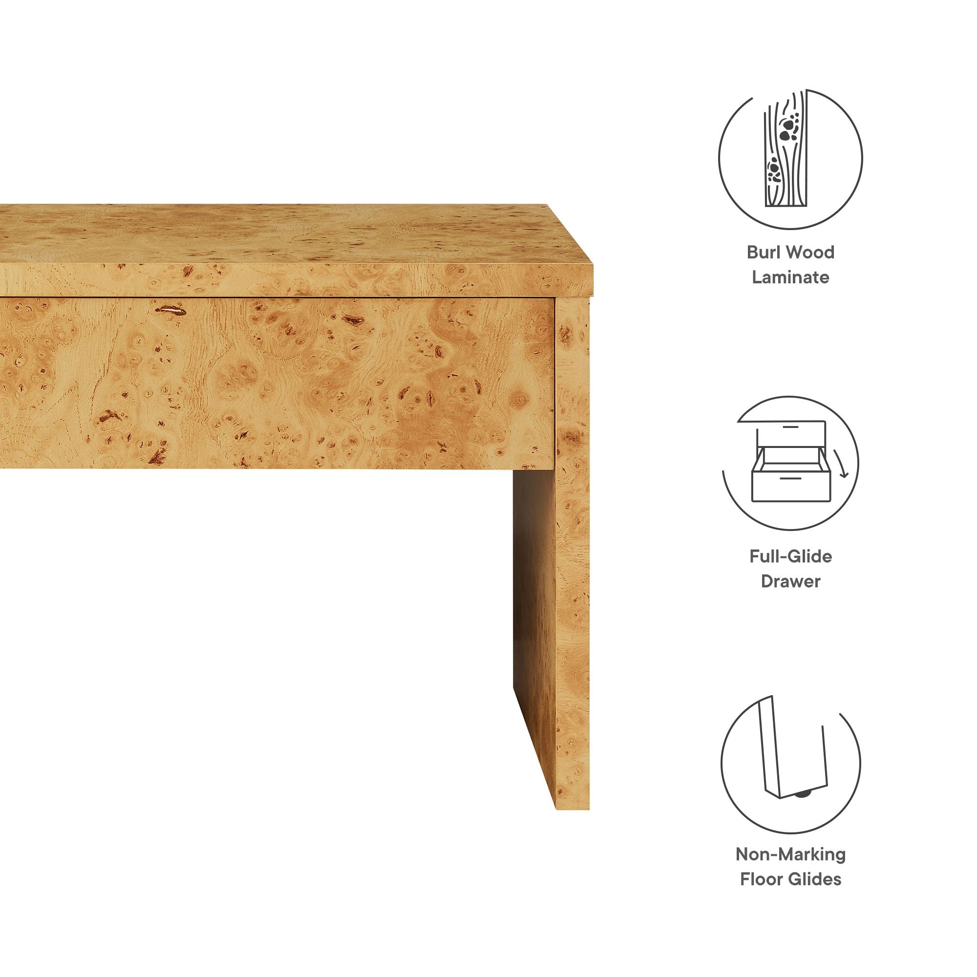Modway Hudson 1-Drawer Burl Wood Nightstand