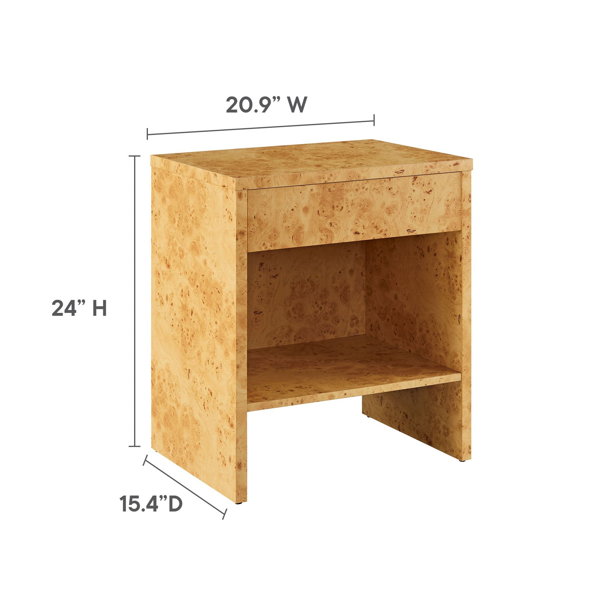 Modway Hudson 1-Drawer Burl Wood Nightstand With Shelf