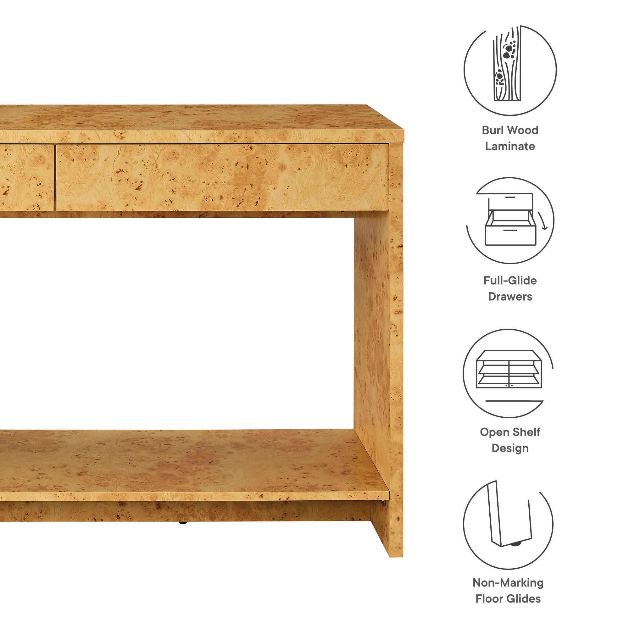 Modway Hudson 2-Drawer Burl Wood Console Table