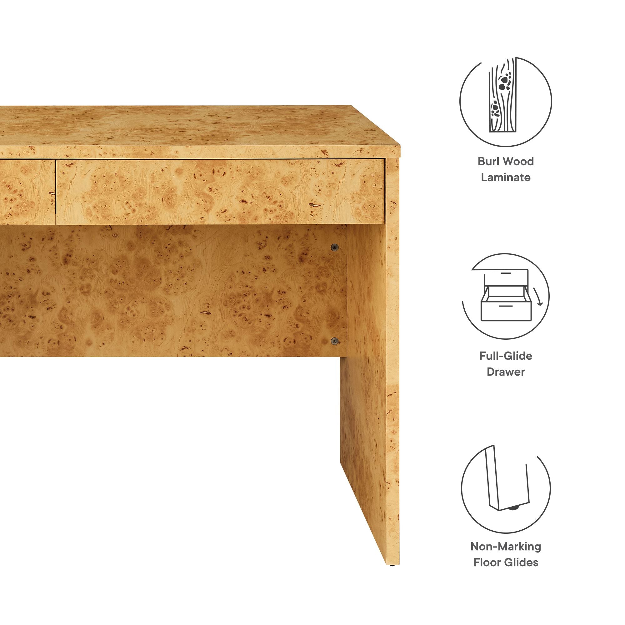 Modway Hudson 2-Drawer Burl Wood Desk