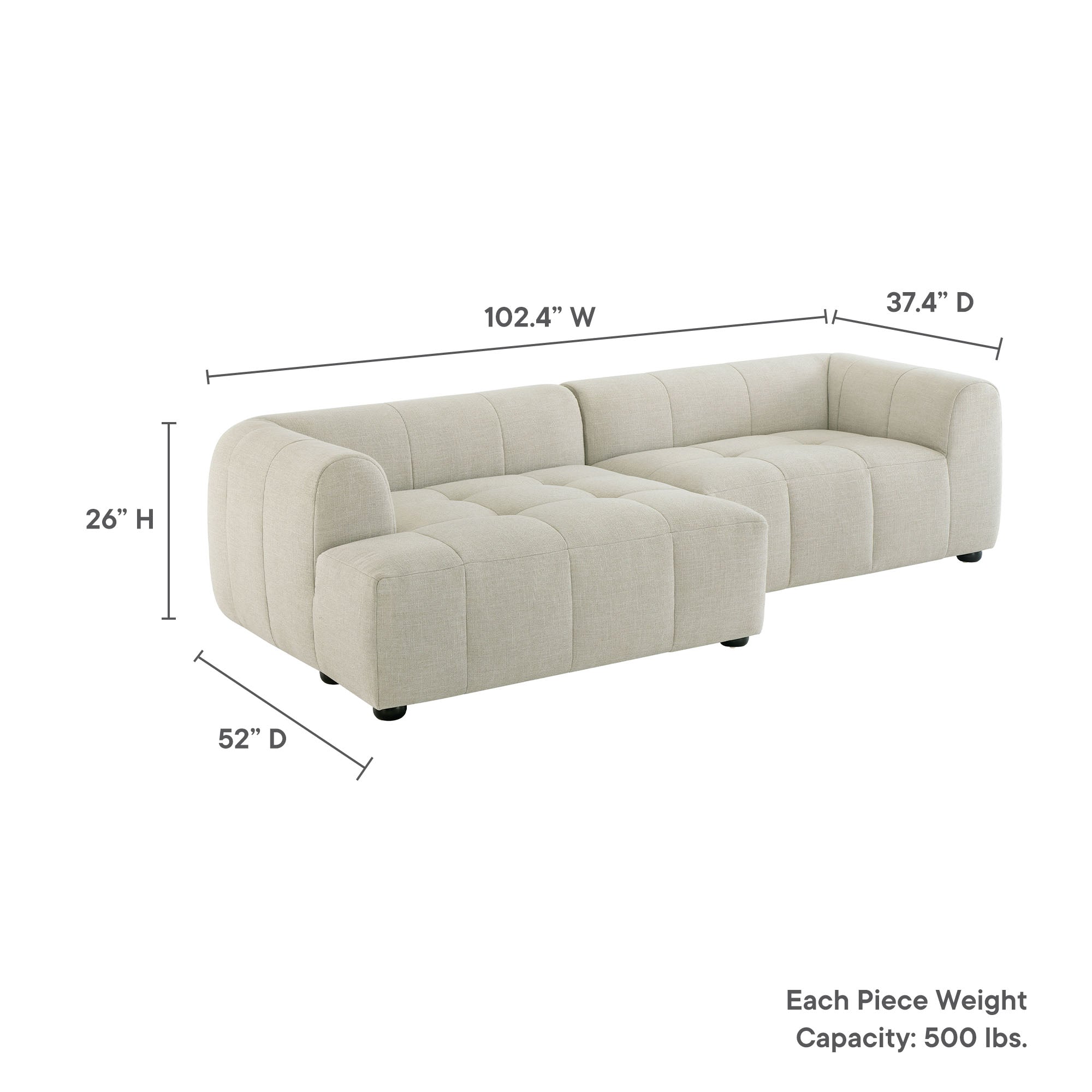 Modway Liana Left-Facing Upholstered Fabric Modular Sofa with Chaise