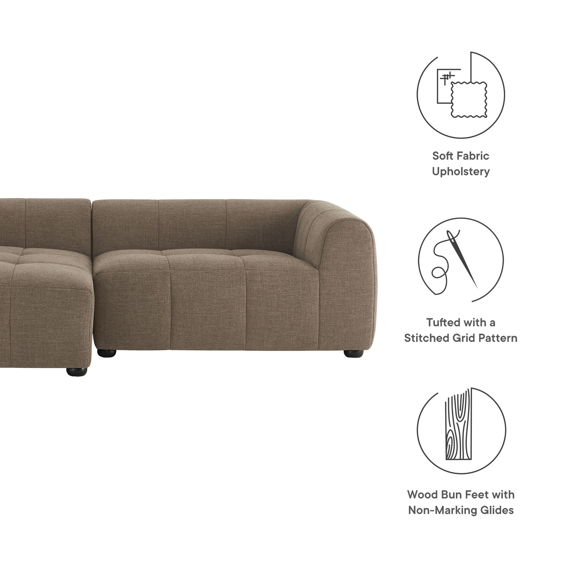 Modway Liana Left-Facing Upholstered Fabric Modular Sofa with Chaise