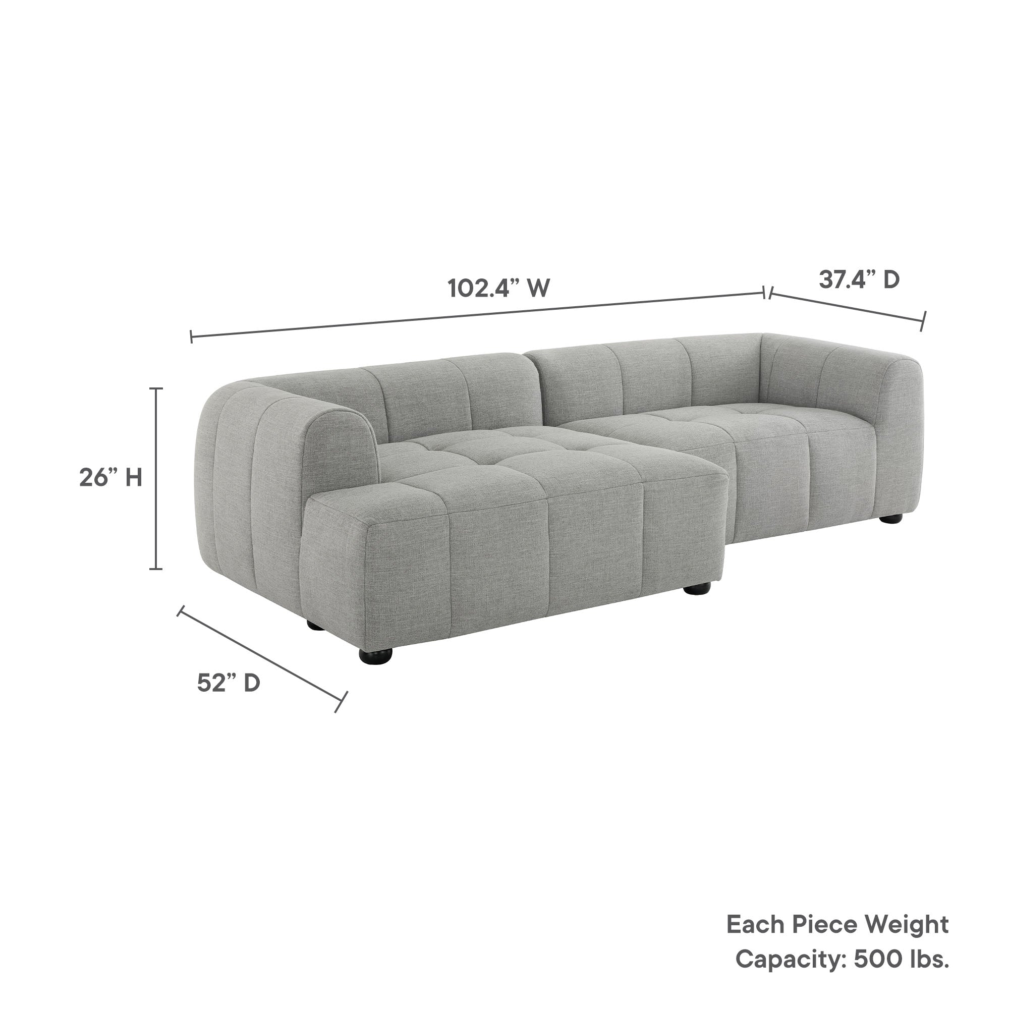 Modway Liana Left-Facing Upholstered Fabric Modular Sofa with Chaise