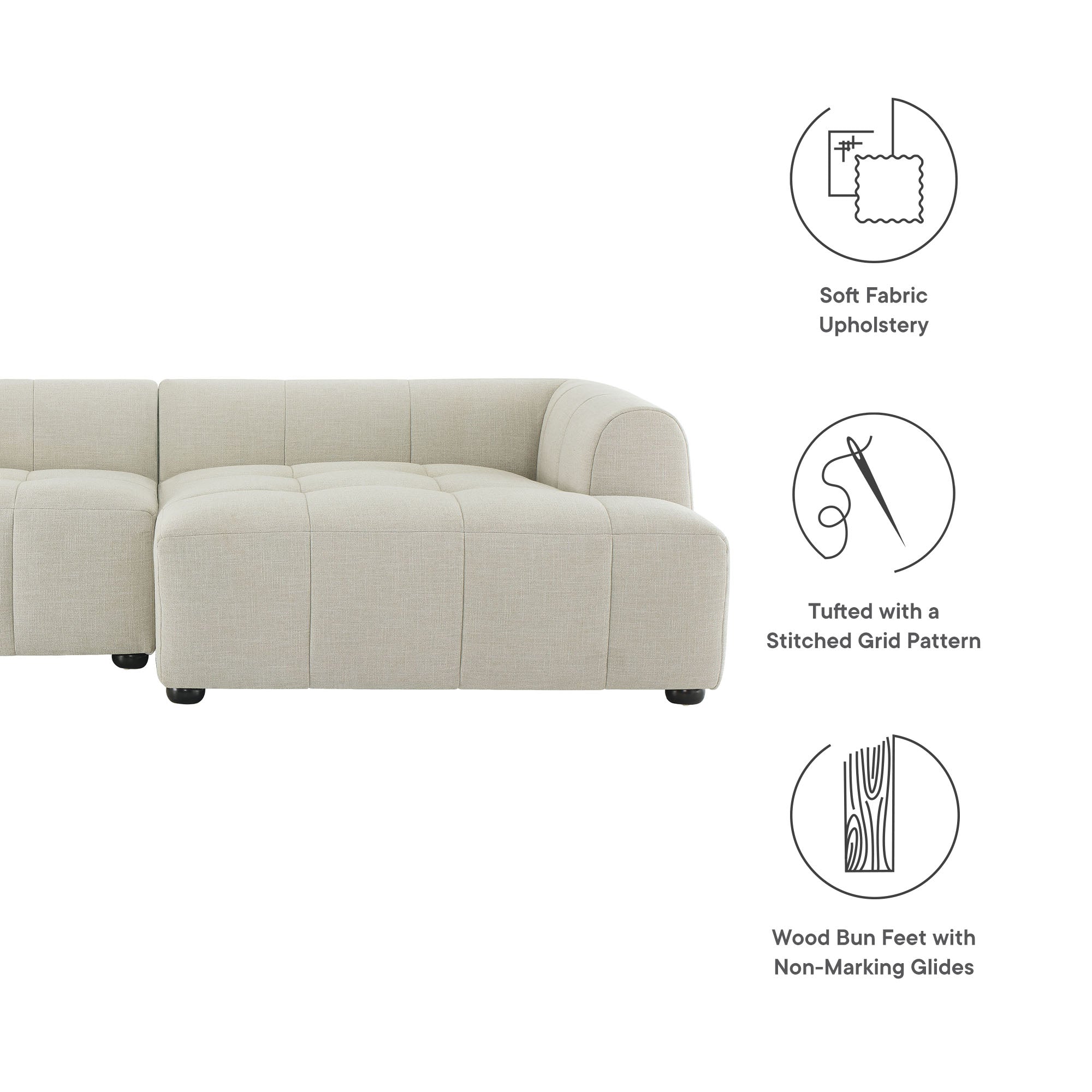 Modway Liana Right-Facing Upholstered Fabric Modular Sofa with Chaise