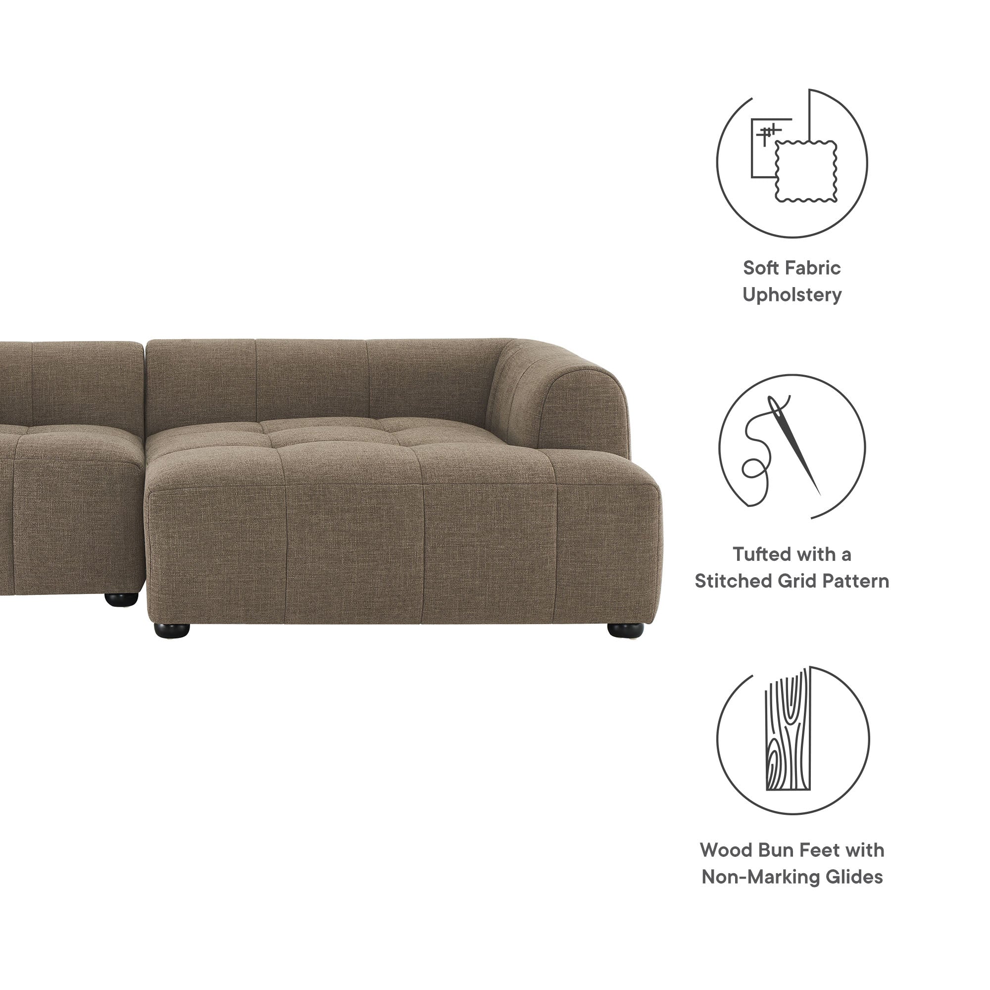 Modway Liana Right-Facing Upholstered Fabric Modular Sofa with Chaise