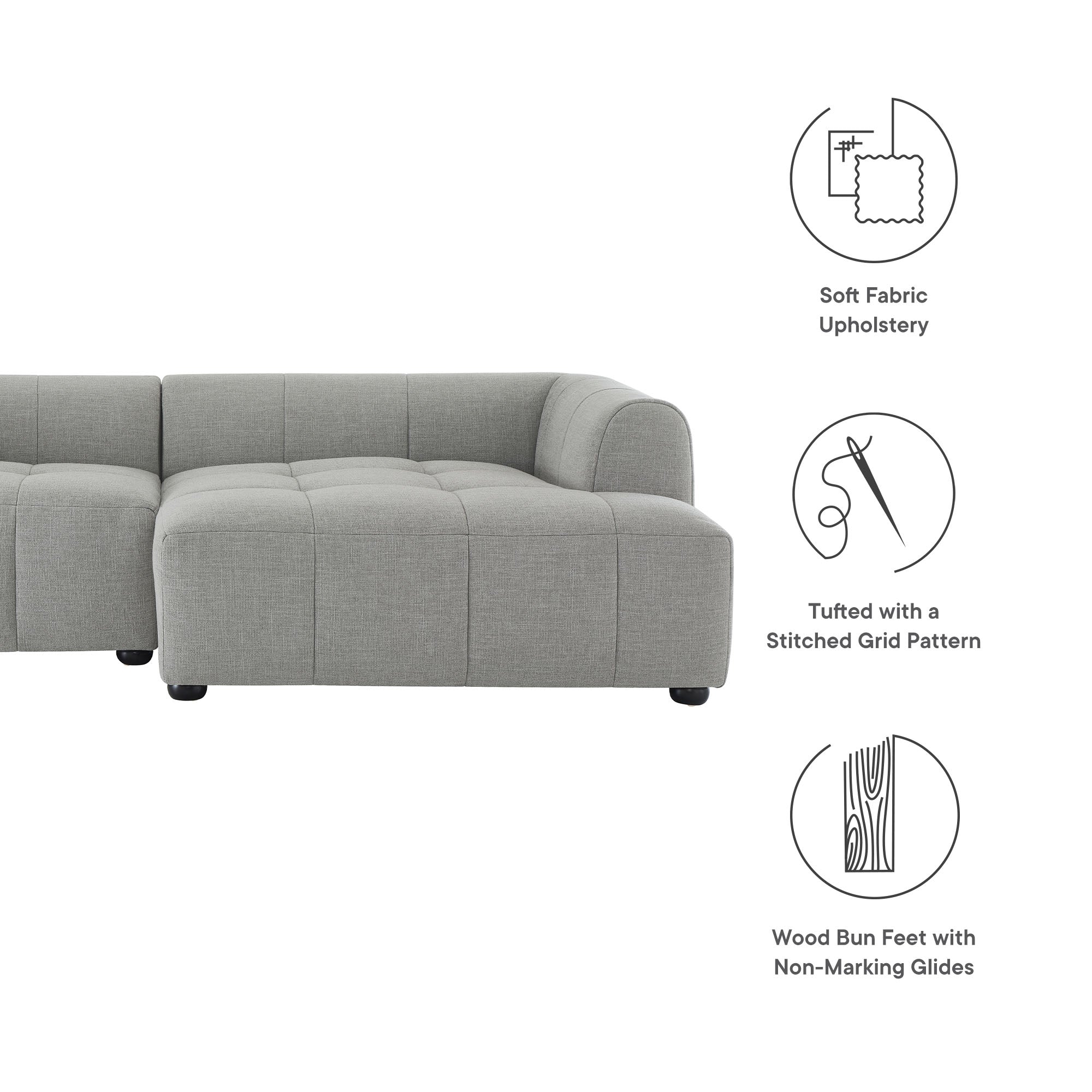Modway Liana Right-Facing Upholstered Fabric Modular Sofa with Chaise