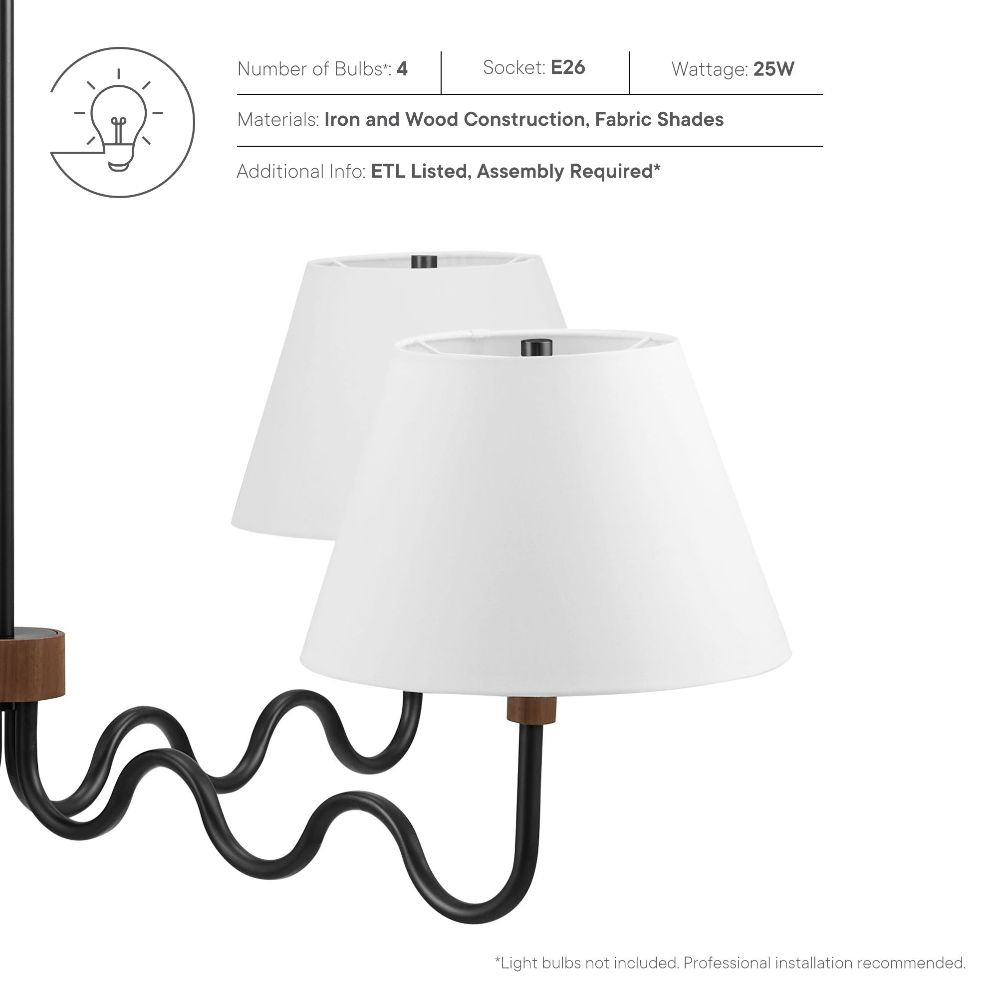 Modway Sunlit Squiggle 4-Arm Pendant Light
