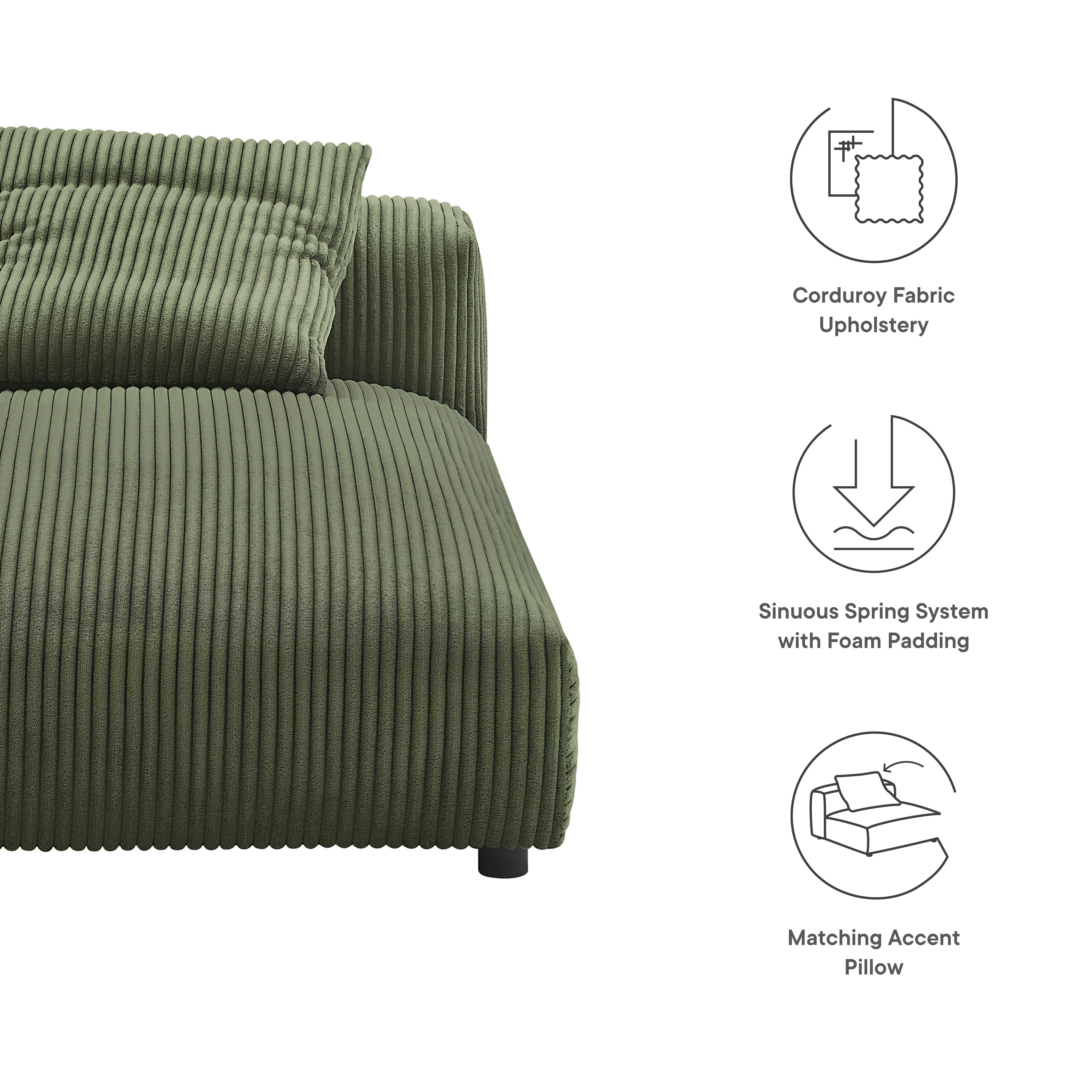 Modway Solace Modular Corduroy Upholstered Armless Chaise Lounge
