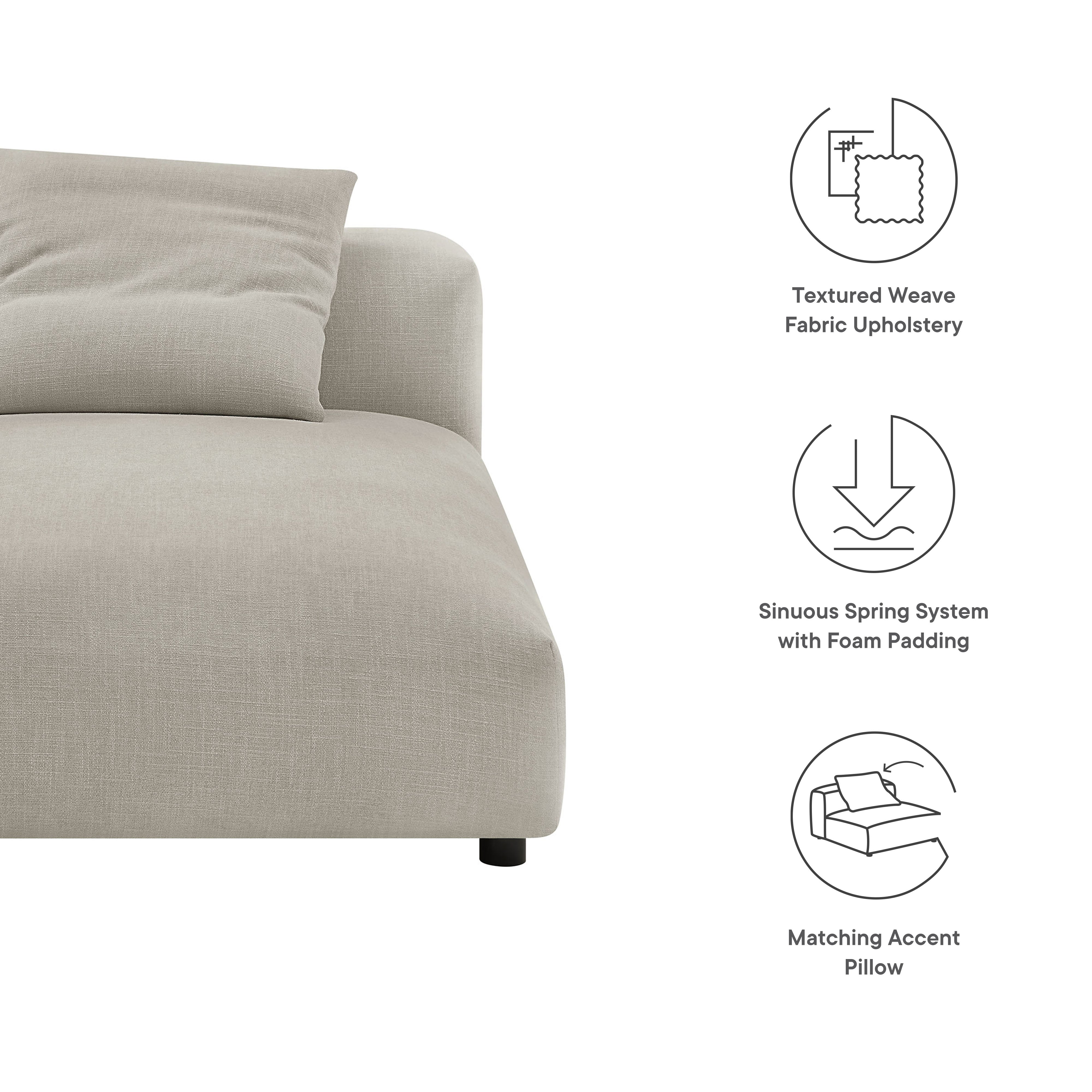 Modway Solace Modular Upholstered Fabric Armless Chaise Lounge