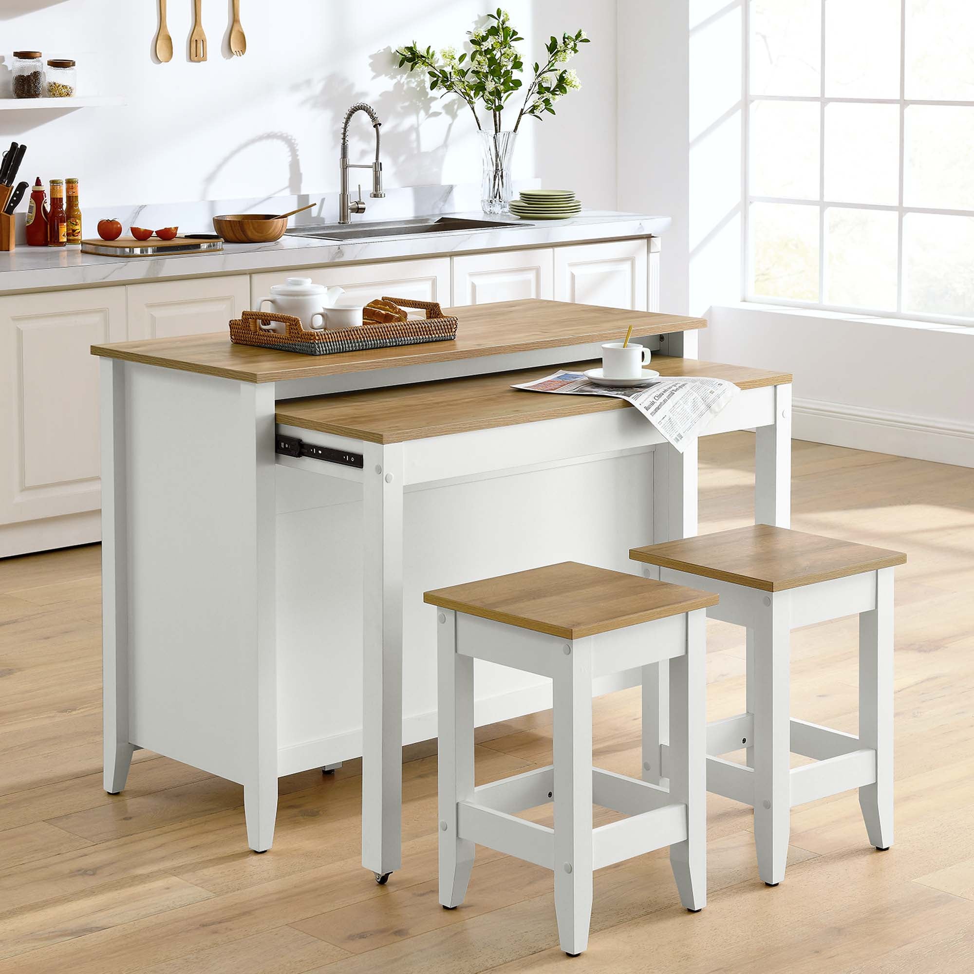 Modway Farmstead 3-Piece Kitchen Island and Stool Set