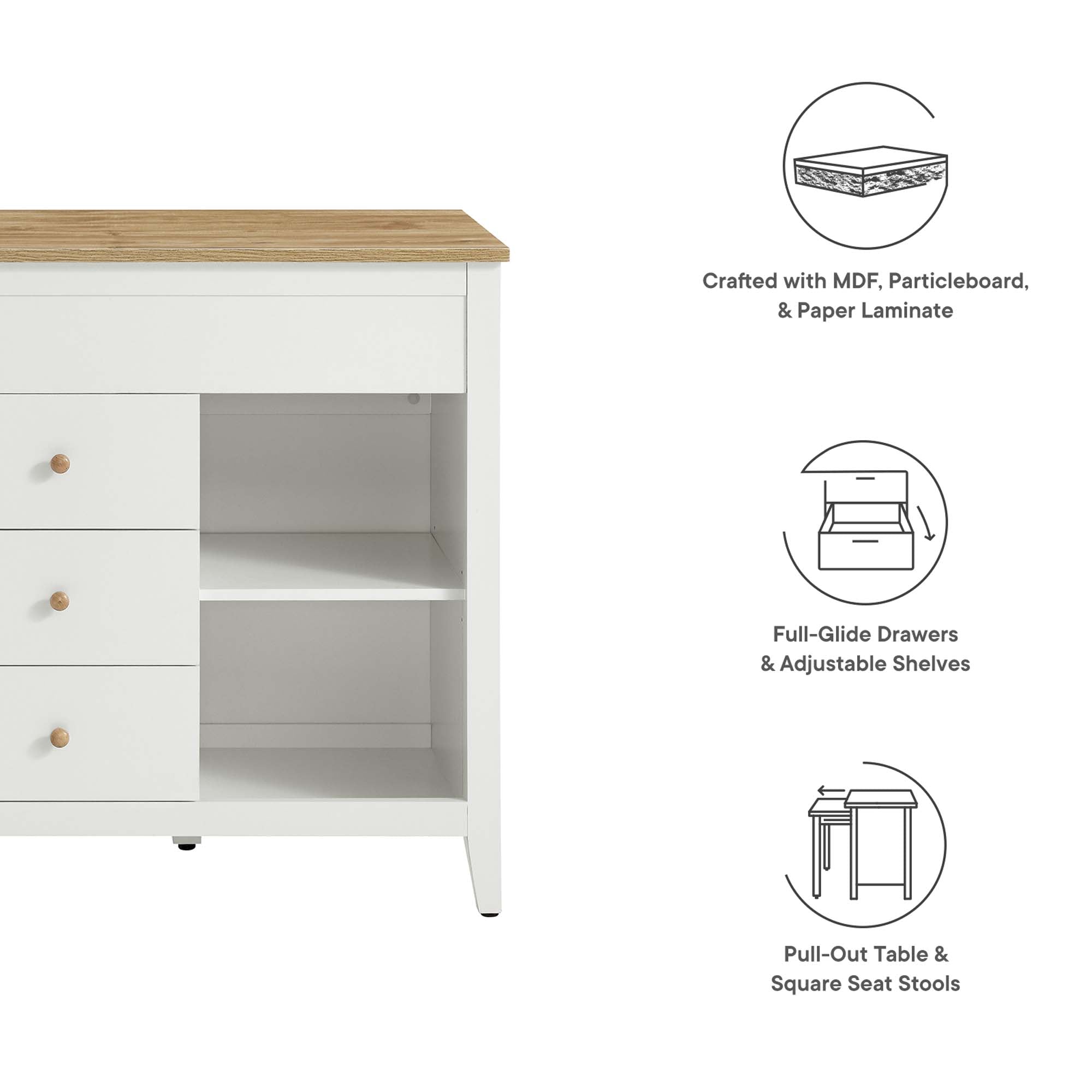 Modway Farmstead 3-Piece Kitchen Island and Stool Set