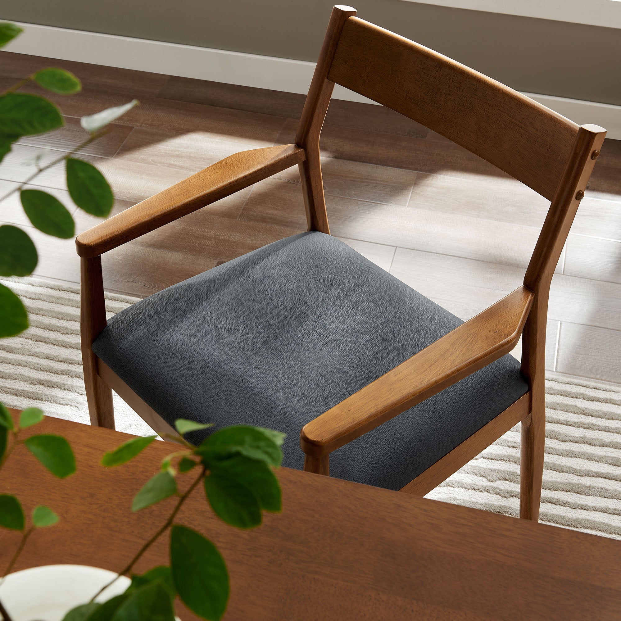 Modway Solara Vegan Leather Wood Dining Armchairs Set of 2