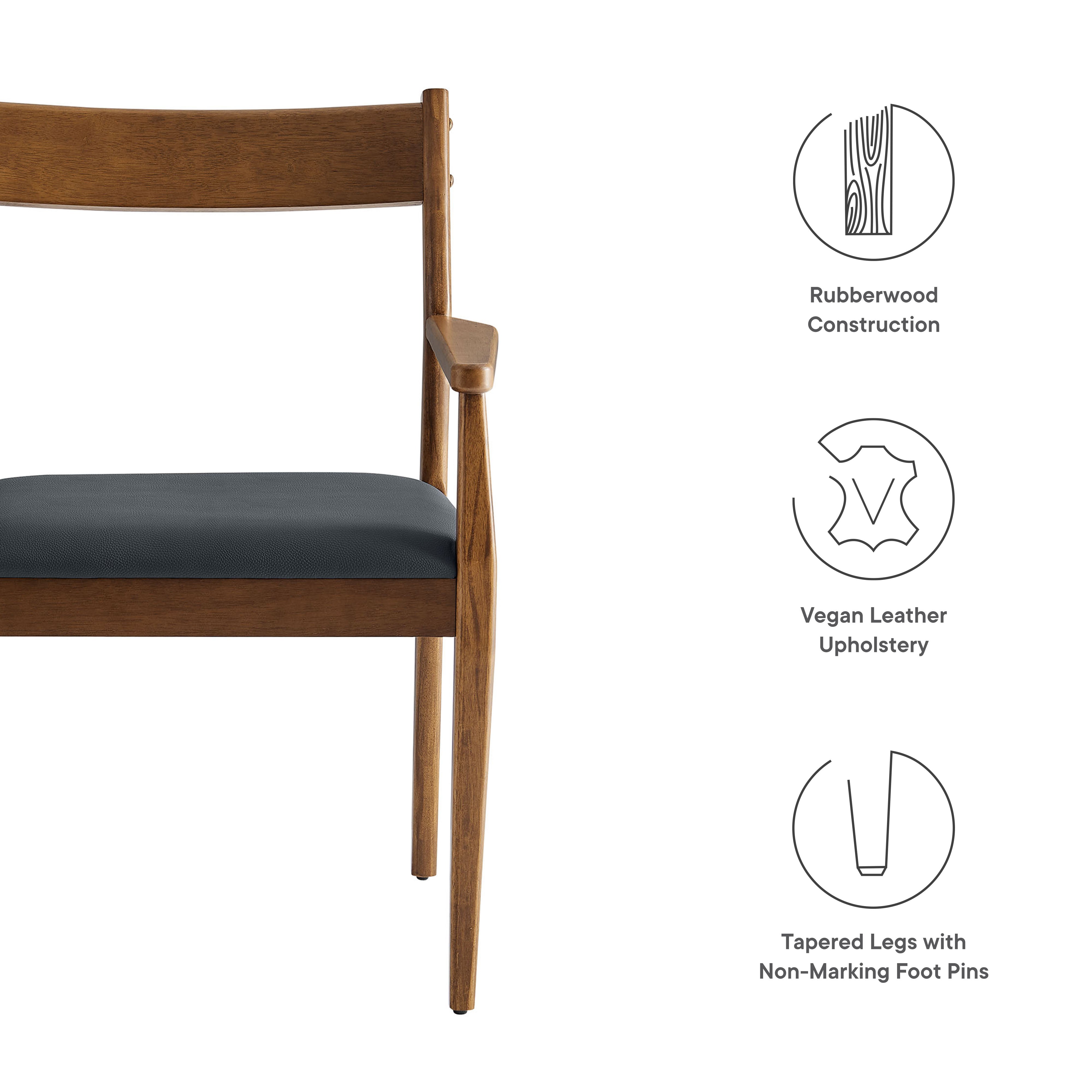 Modway Solara Vegan Leather Wood Dining Armchairs Set of 2