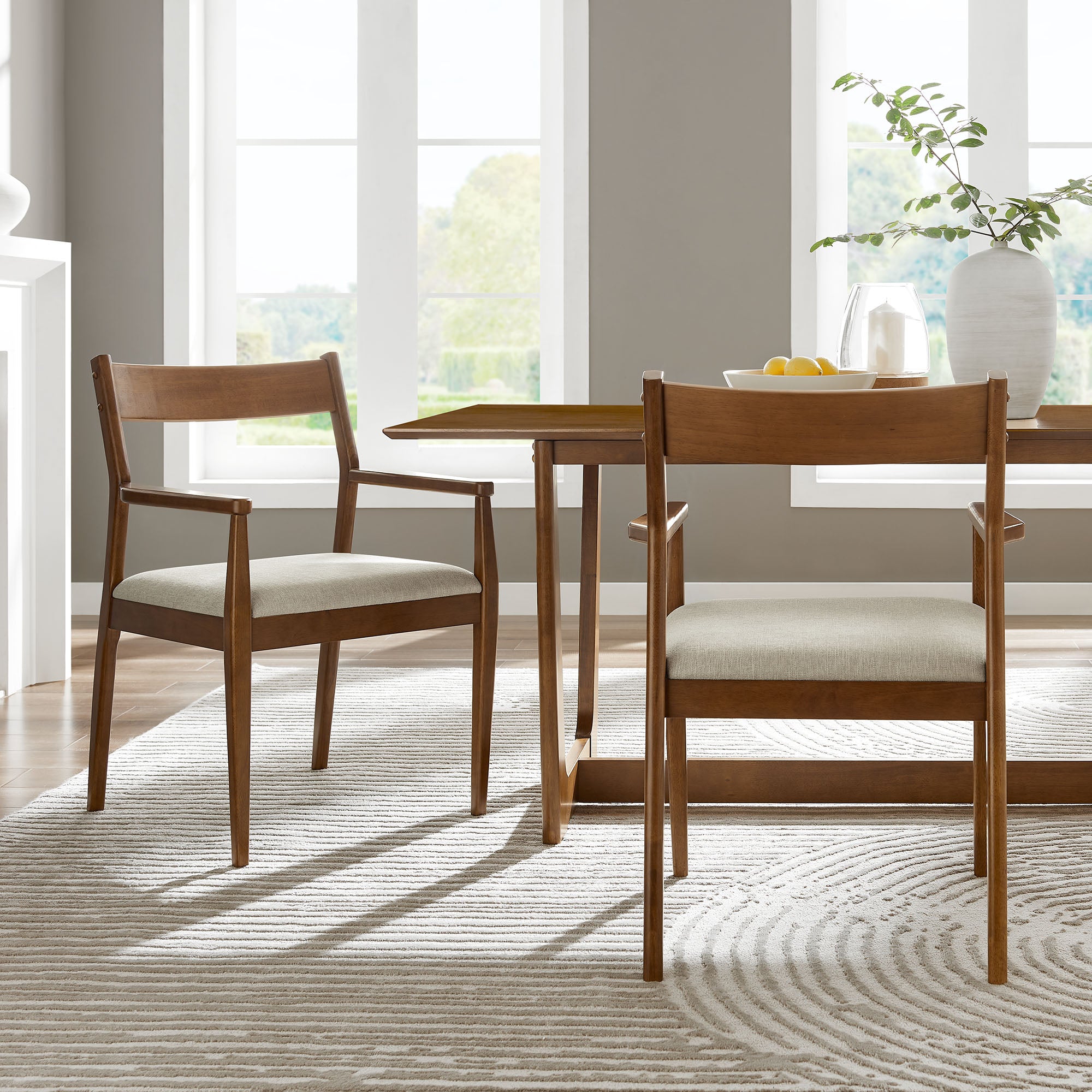 Modway Solara Fabric Wood Dining Armchairs Set of 2