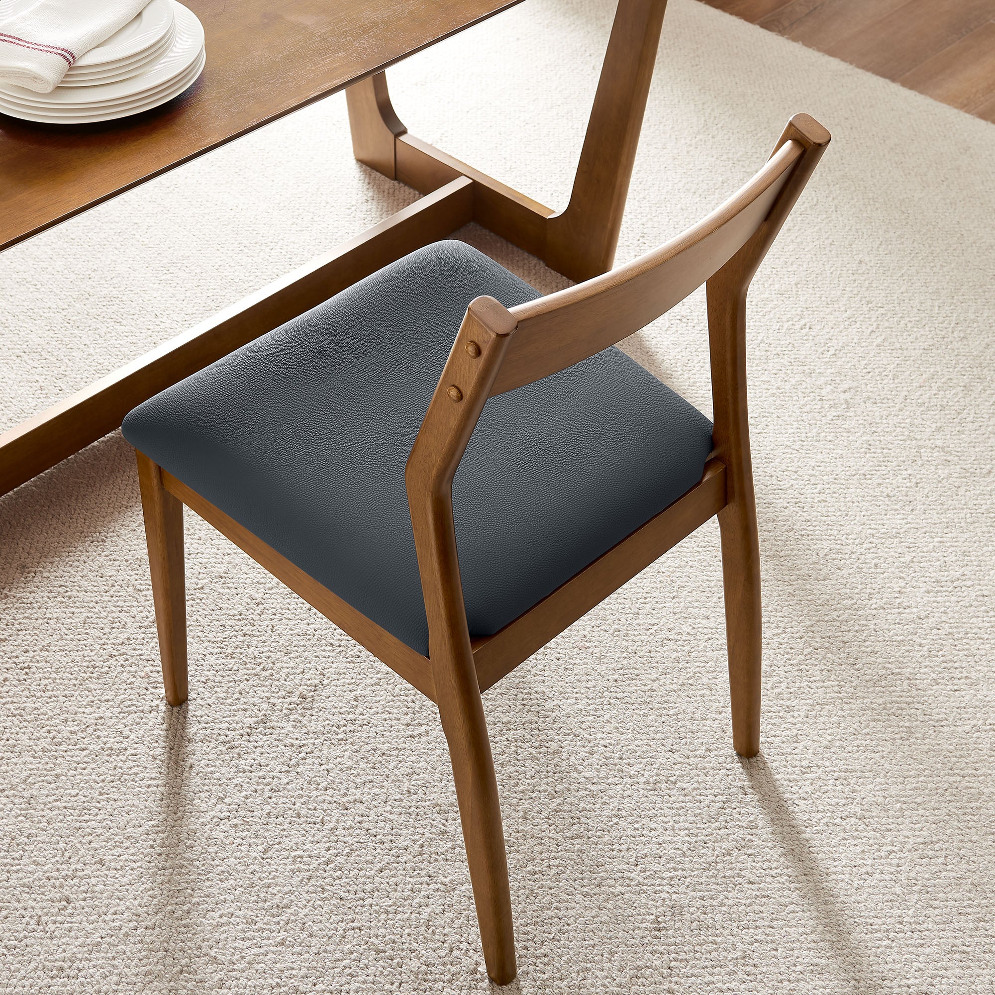 Modway Solara Vegan Leather Wood Dining Side Chairs Set of 2