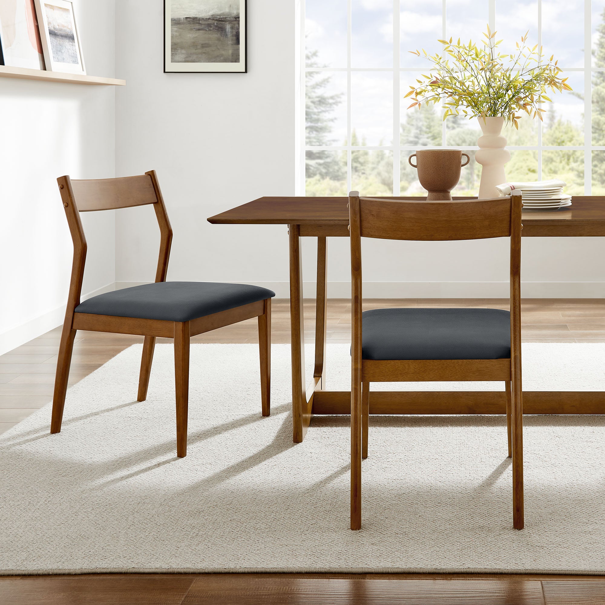 Modway Solara Vegan Leather Wood Dining Side Chairs Set of 2
