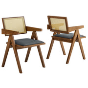Modway Thera Vegan Leather Cane Dining Armchairs Set of 2