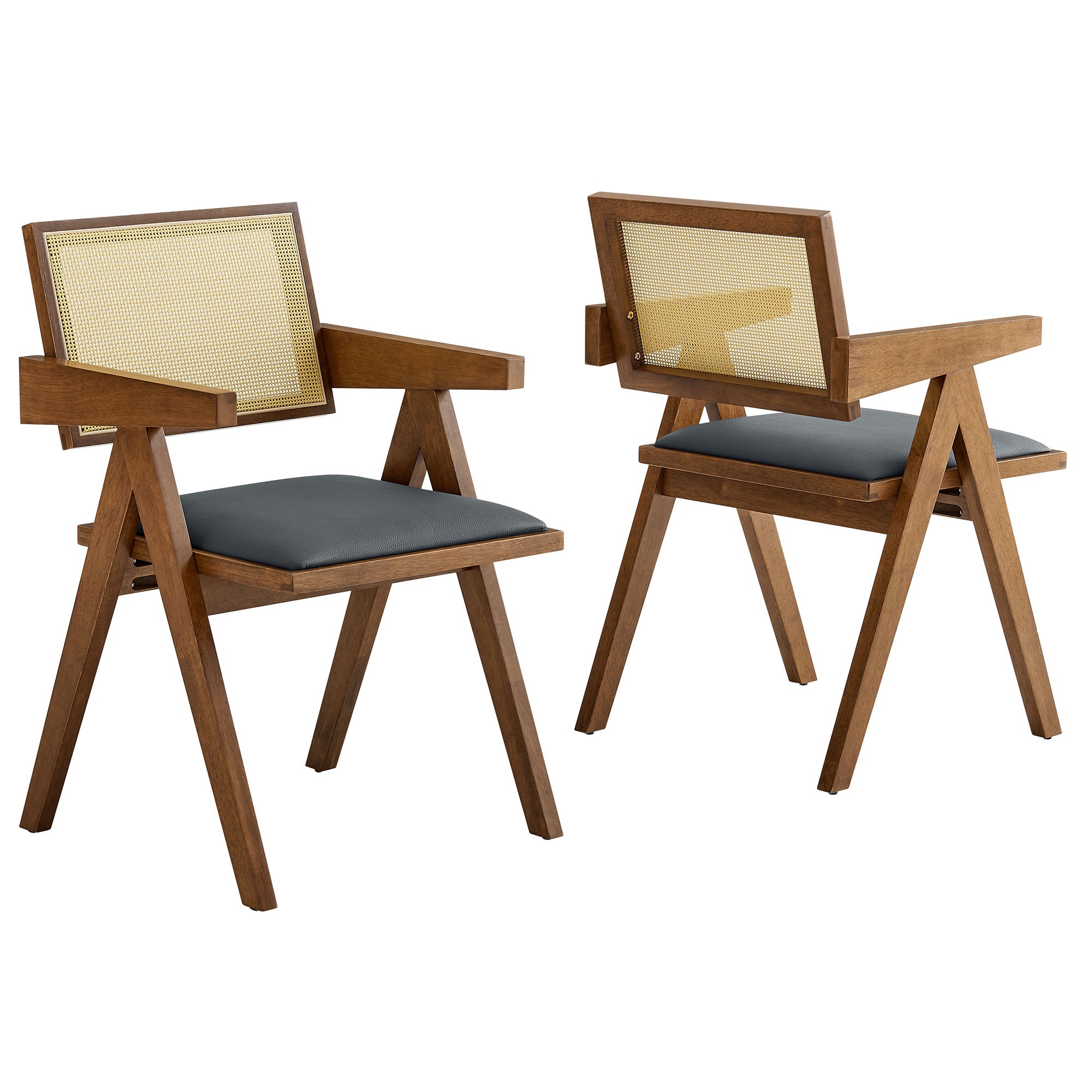 Modway Thera Vegan Leather Cane Dining Armchairs Set of 2