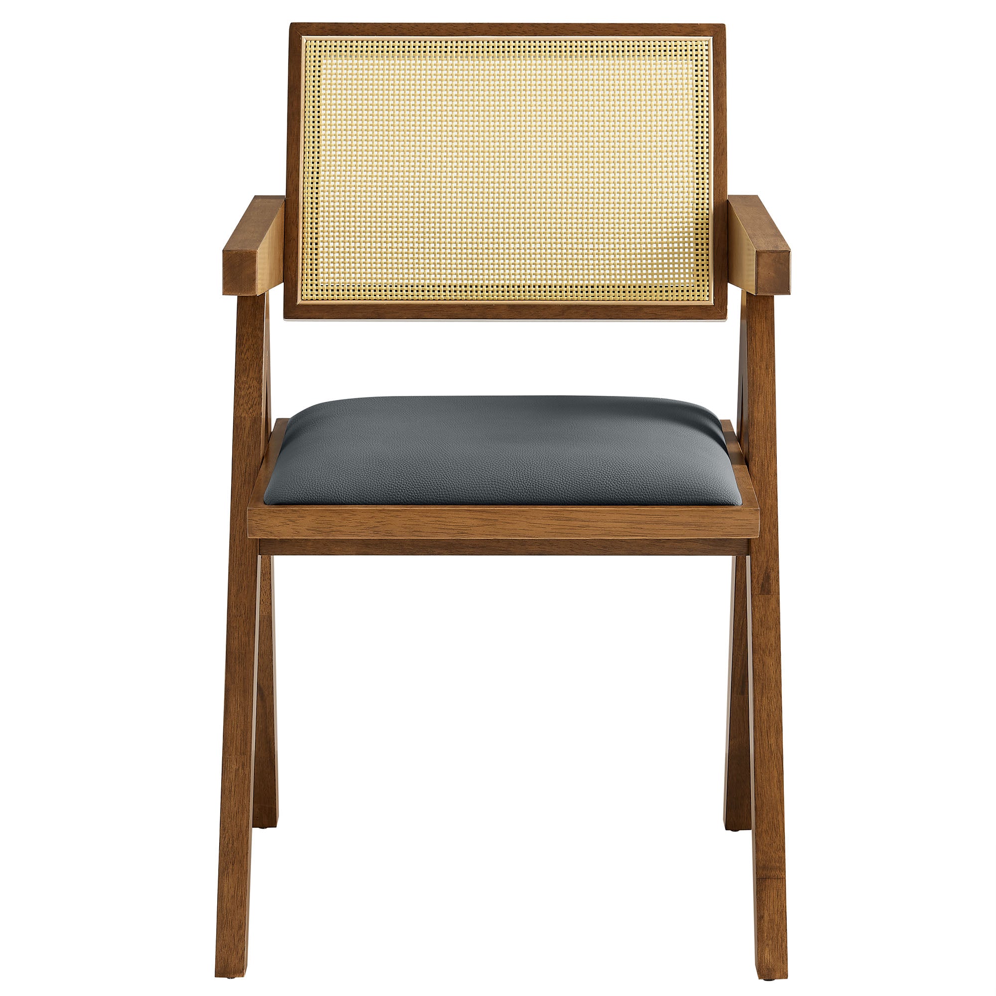 Modway Thera Vegan Leather Cane Dining Armchairs Set of 2