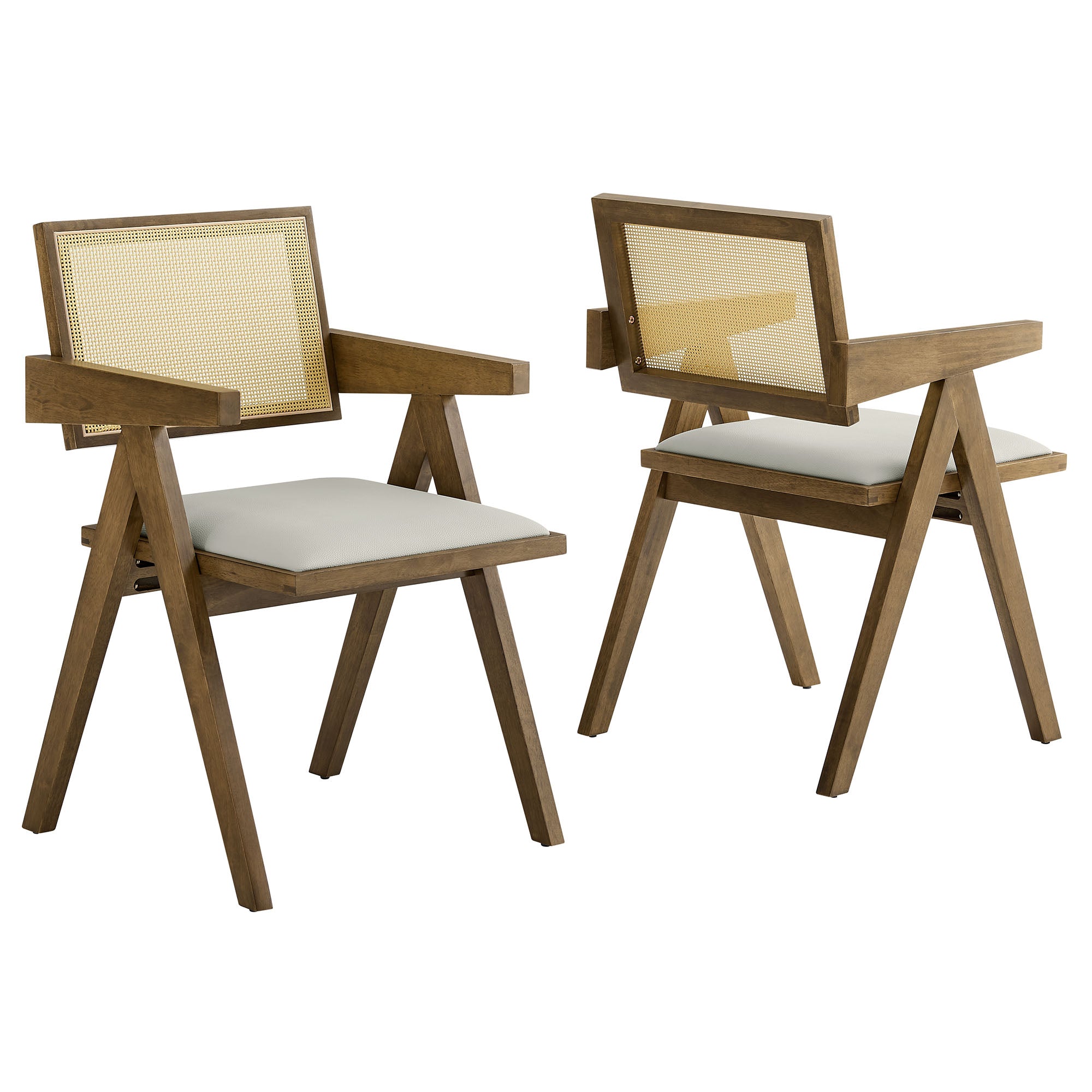Modway Thera Vegan Leather Cane Dining Armchairs Set of 2