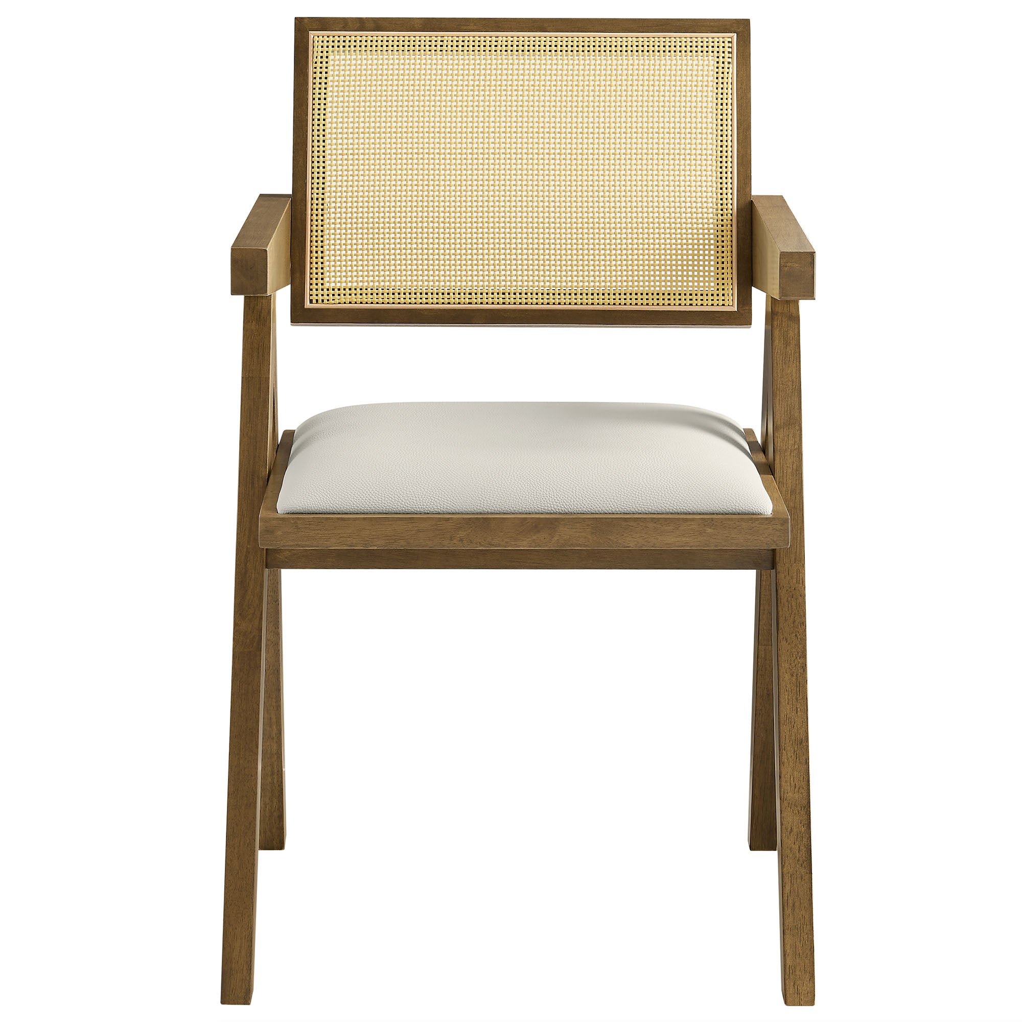 Modway Thera Vegan Leather Cane Dining Armchairs Set of 2