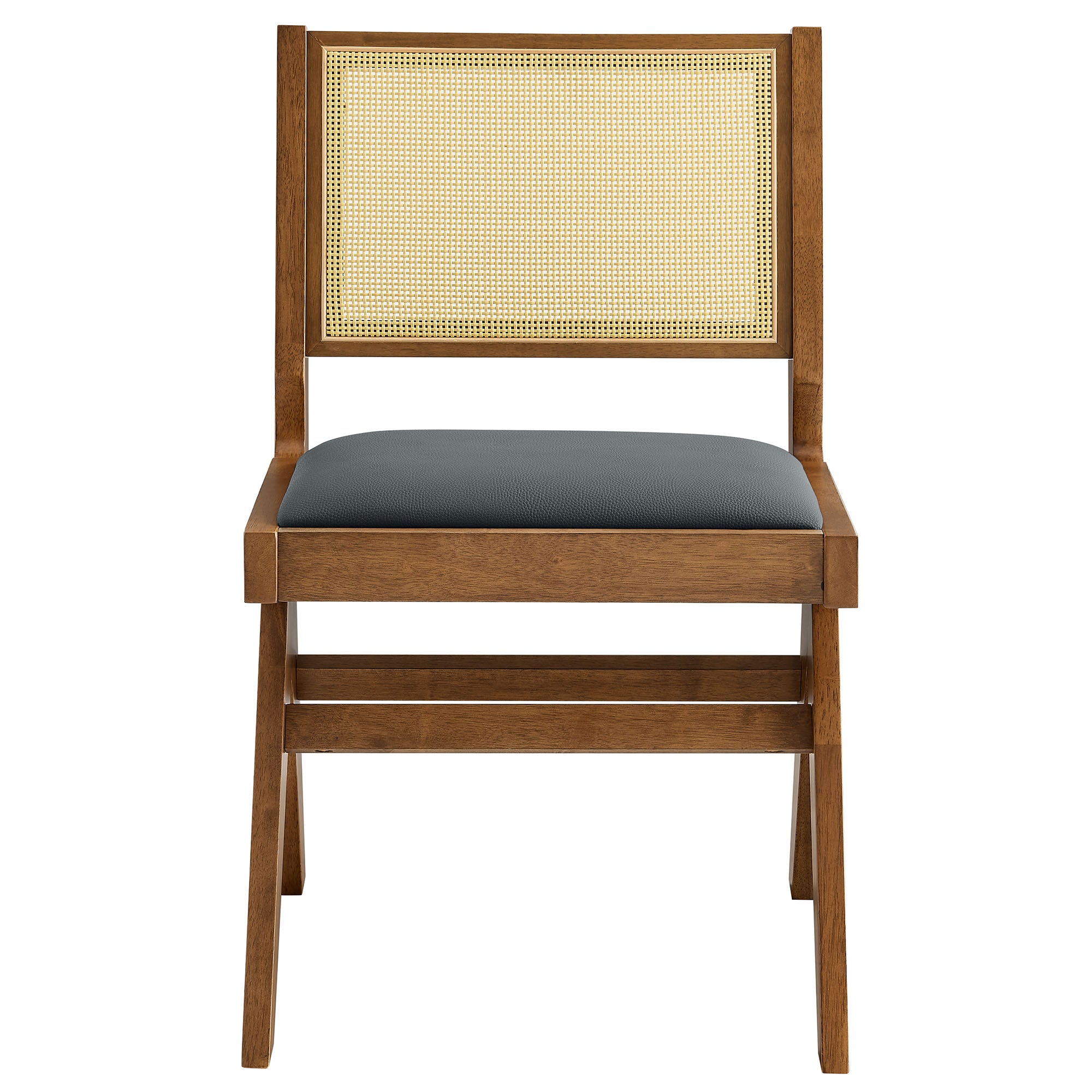 Modway Thera Vegan Leather and Cane Dining Side Chairs Set of 2
