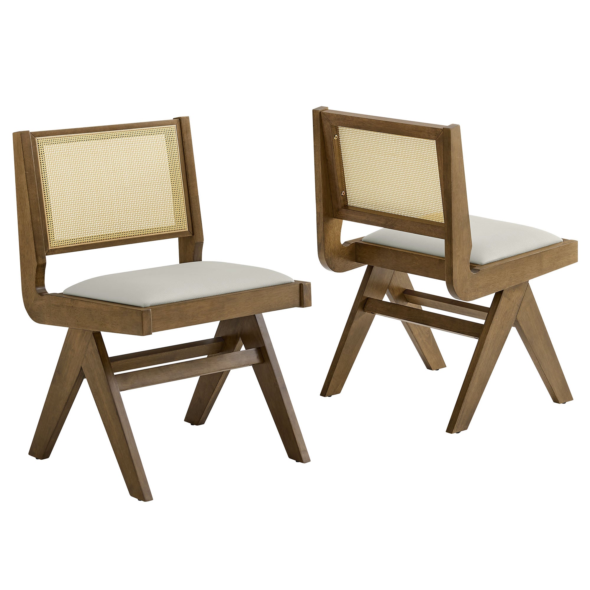Modway Thera Vegan Leather and Cane Dining Side Chairs Set of 2