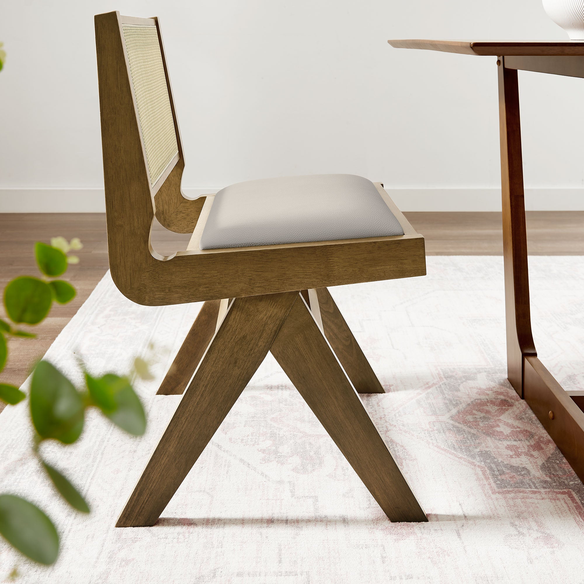 Modway Thera Vegan Leather and Cane Dining Side Chairs Set of 2