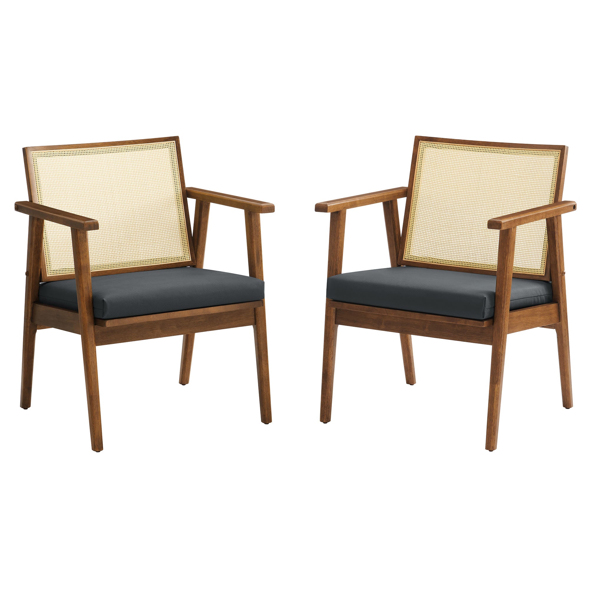Modway Thera Vegan Leather and Cane Accent Armchairs Set of 2
