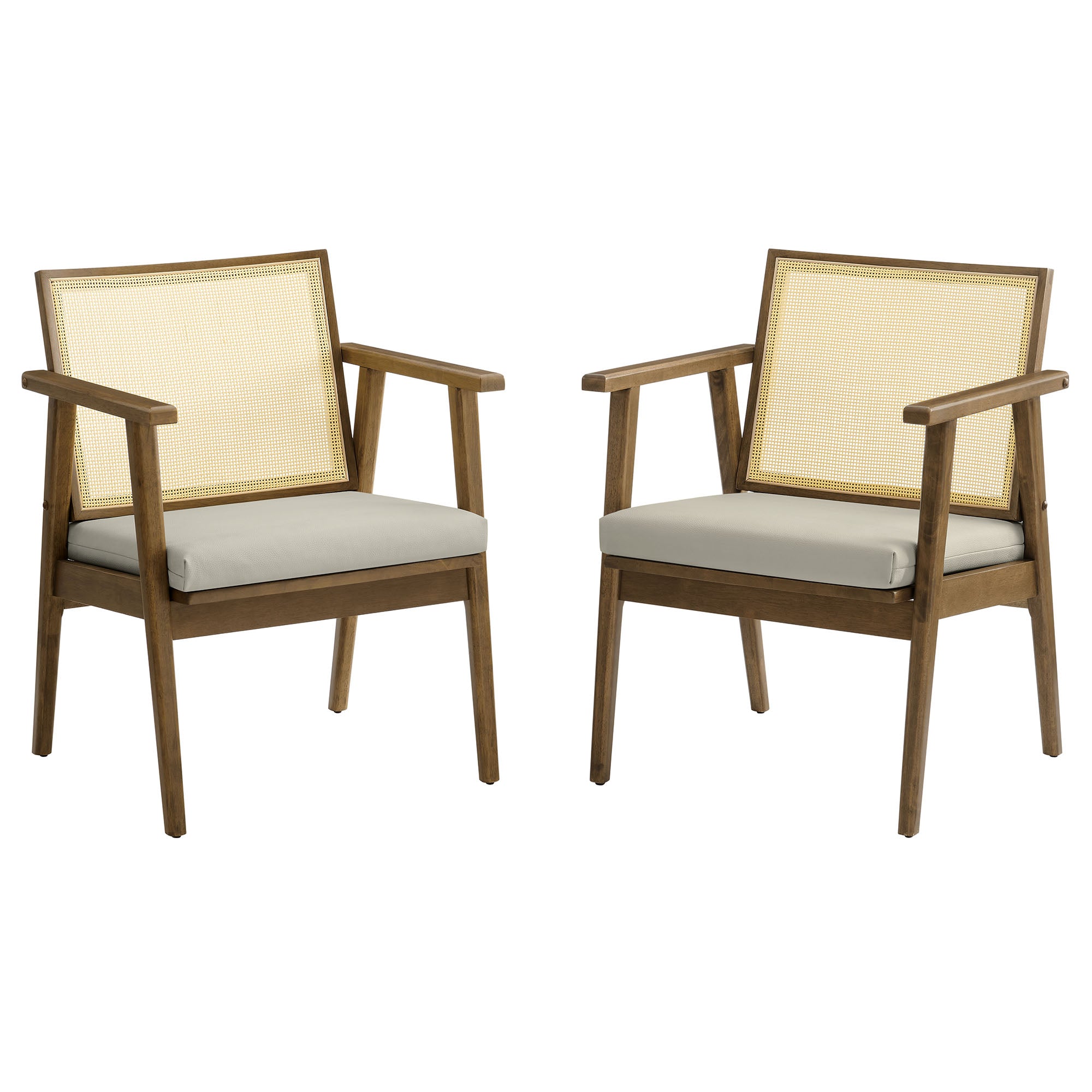 Modway Thera Vegan Leather and Cane Accent Armchairs Set of 2