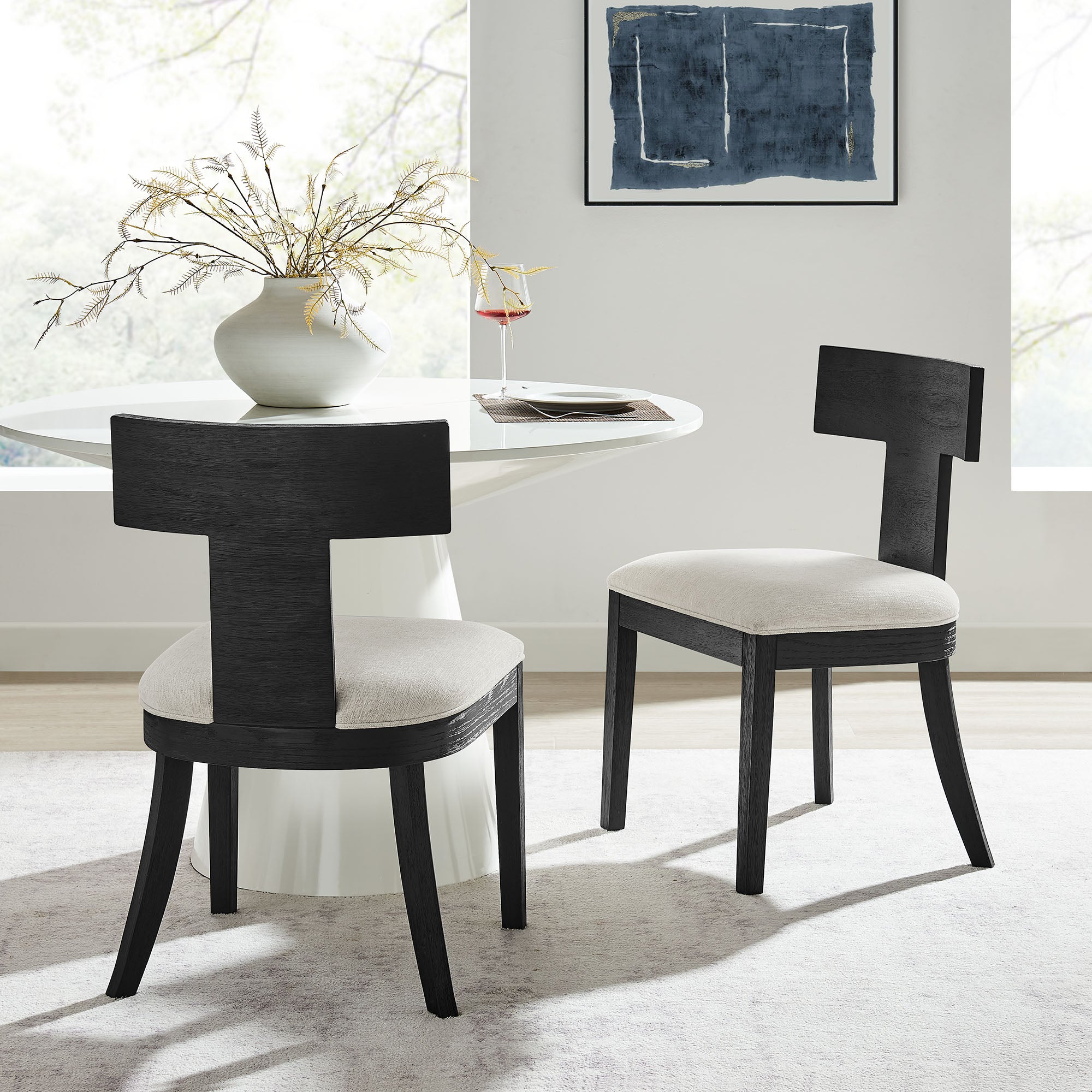 Modway Peregrine Wood and Fabric Upholstered Dining Chairs Set of 2