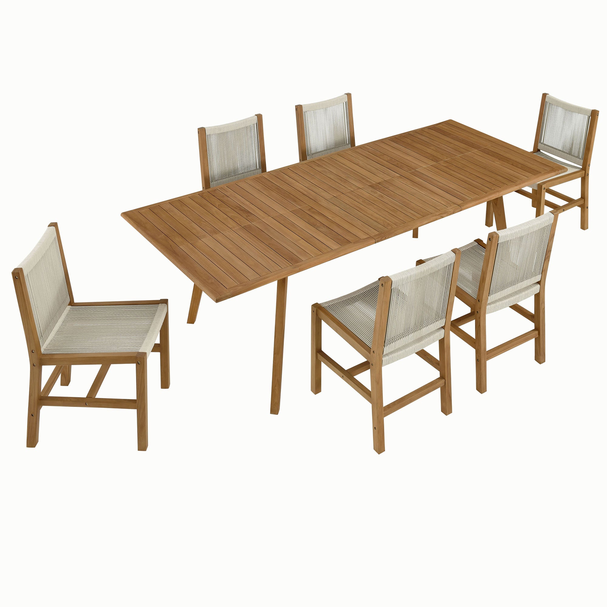 Modway Vienna 7-Piece Outdoor Patio Teak and Rope Dining Set with Armless Chairs