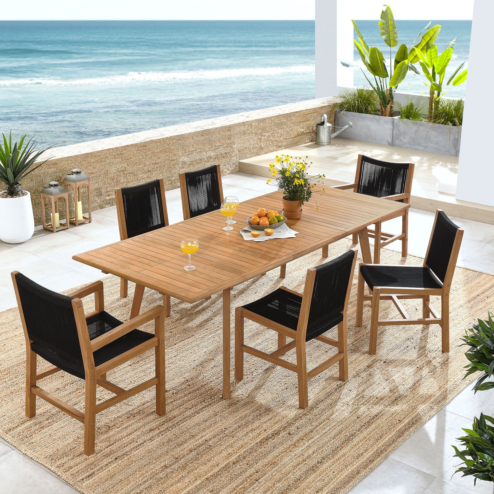 Modway Vienna 7-Piece Outdoor Patio Teak and Rope Dining Set