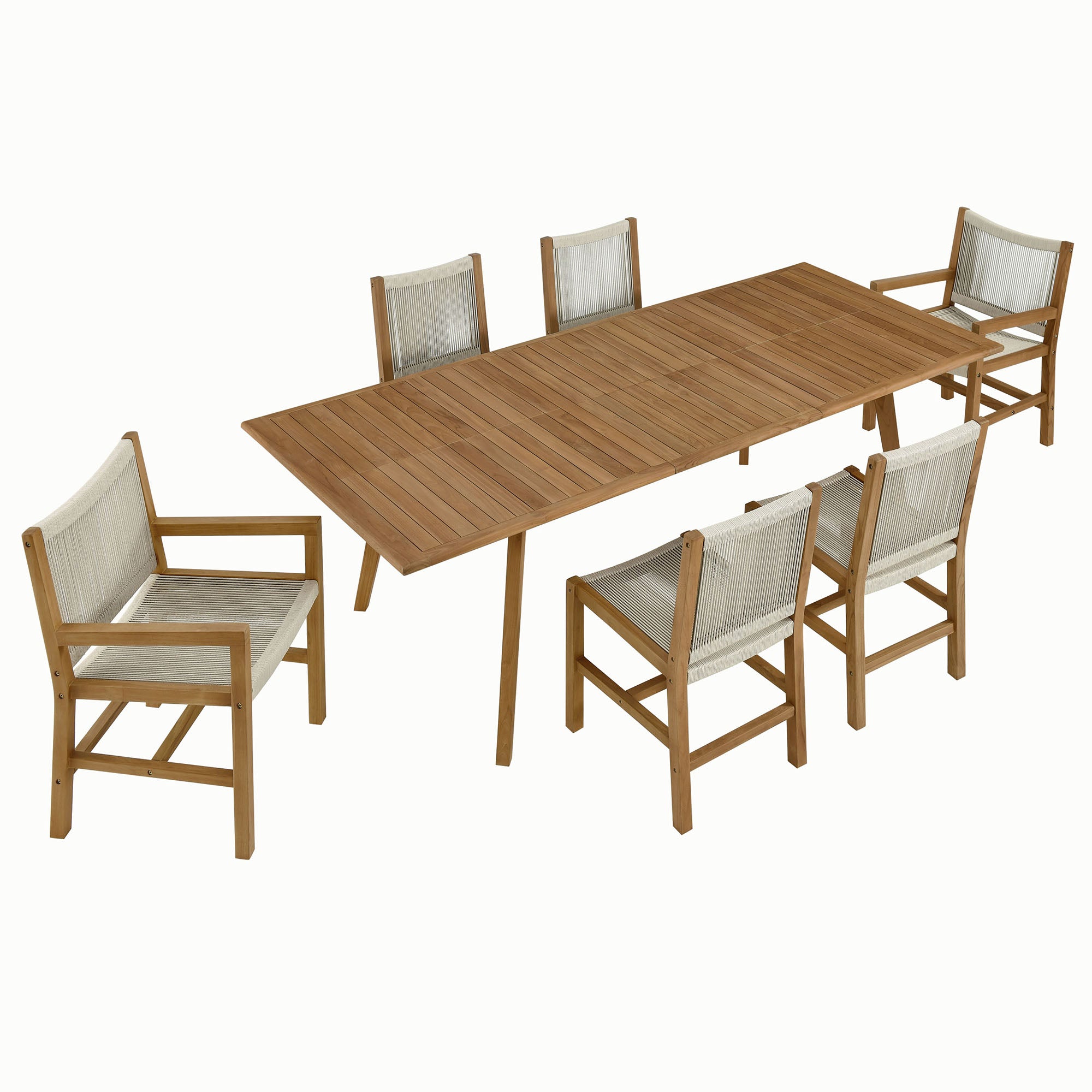 Modway Vienna 7-Piece Outdoor Patio Teak and Rope Dining Set