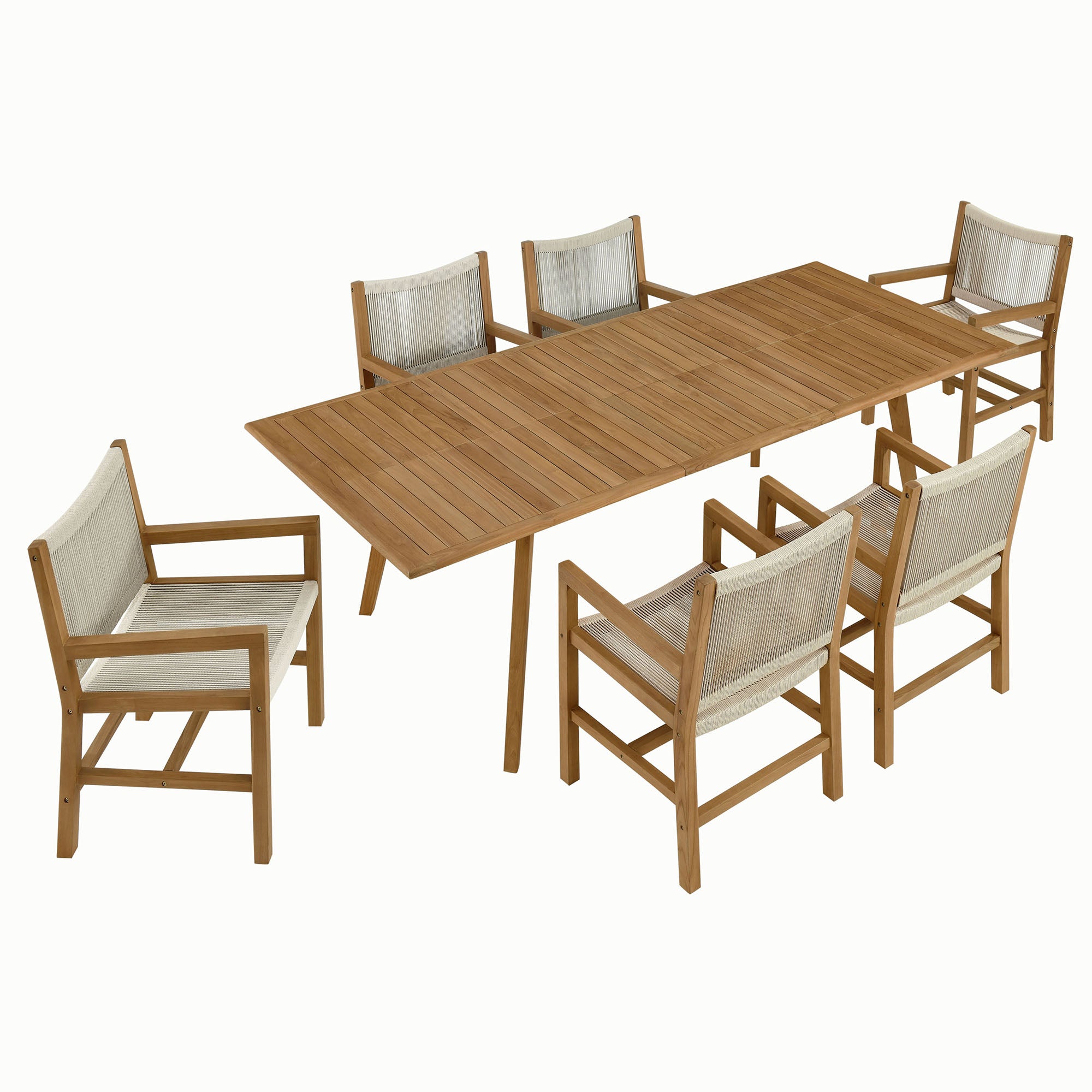 Modway Vienna 7-Piece Outdoor Patio Teak and Rope Dining Set with Armchairs