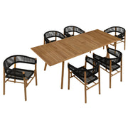 Modway Vienna 7-Piece Outdoor Patio Teak and Rope Dining Set with Curved-Back Armchairs