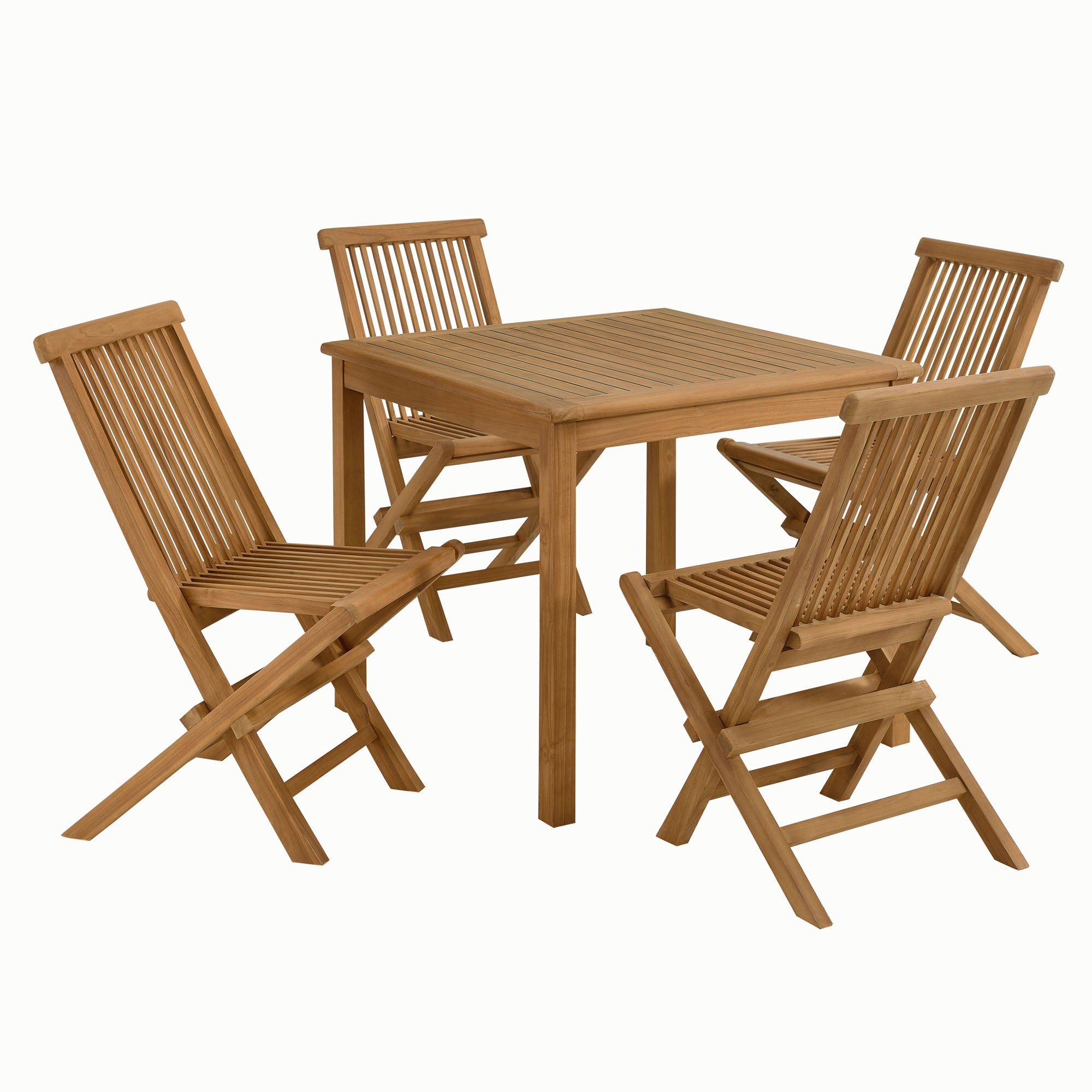 Modway Vienna 5-Piece Outdoor Patio Teak Wood Dining Set with Folding Chairs