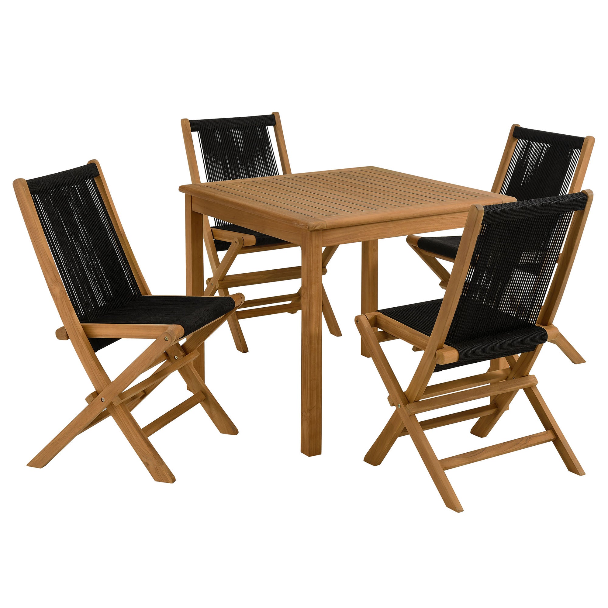 Modway Vienna 5-Piece Outdoor Patio Teak Wood Dining Set with Rope Folding Chairs