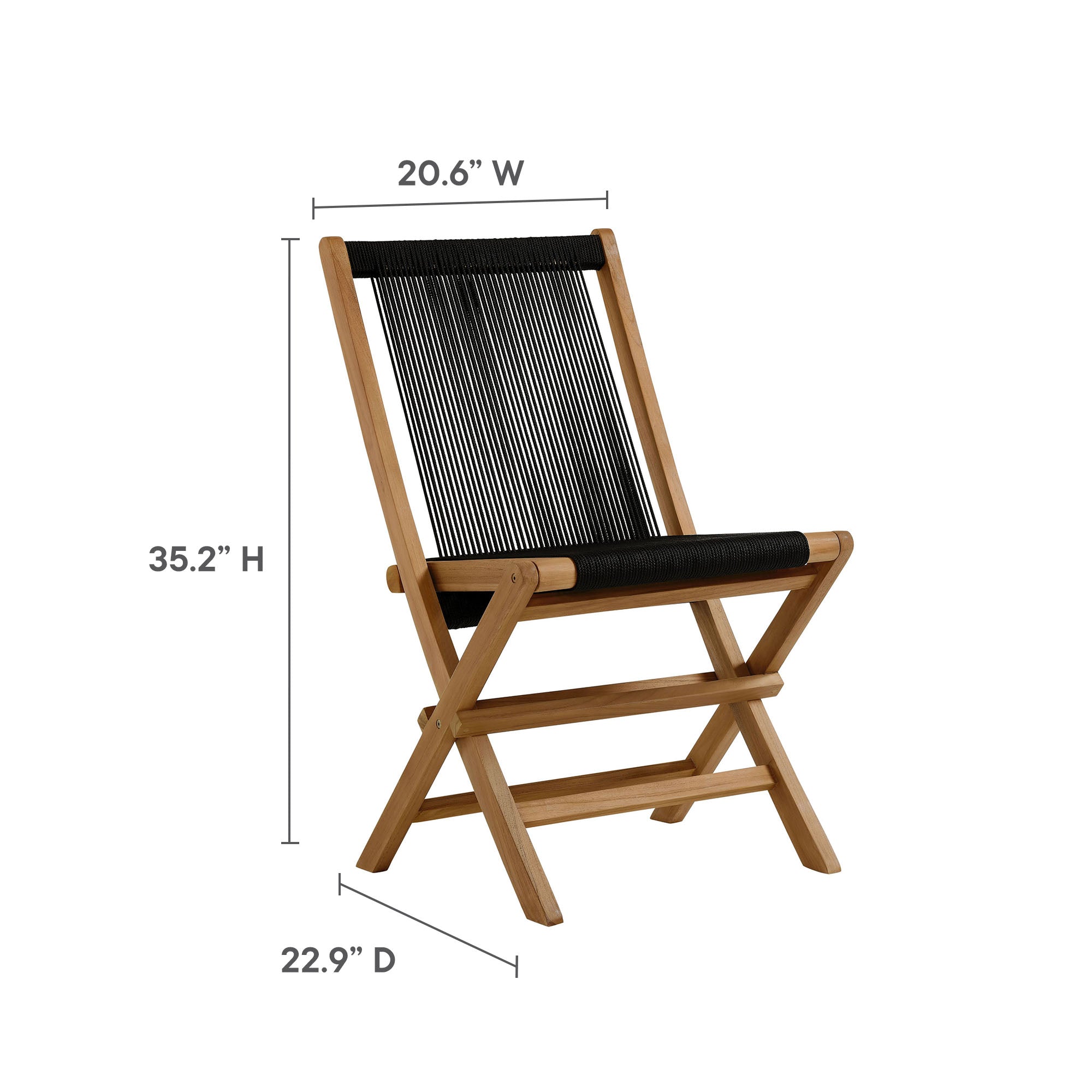 Modway Vienna 5-Piece Outdoor Patio Teak Wood Dining Set with Rope Folding Chairs