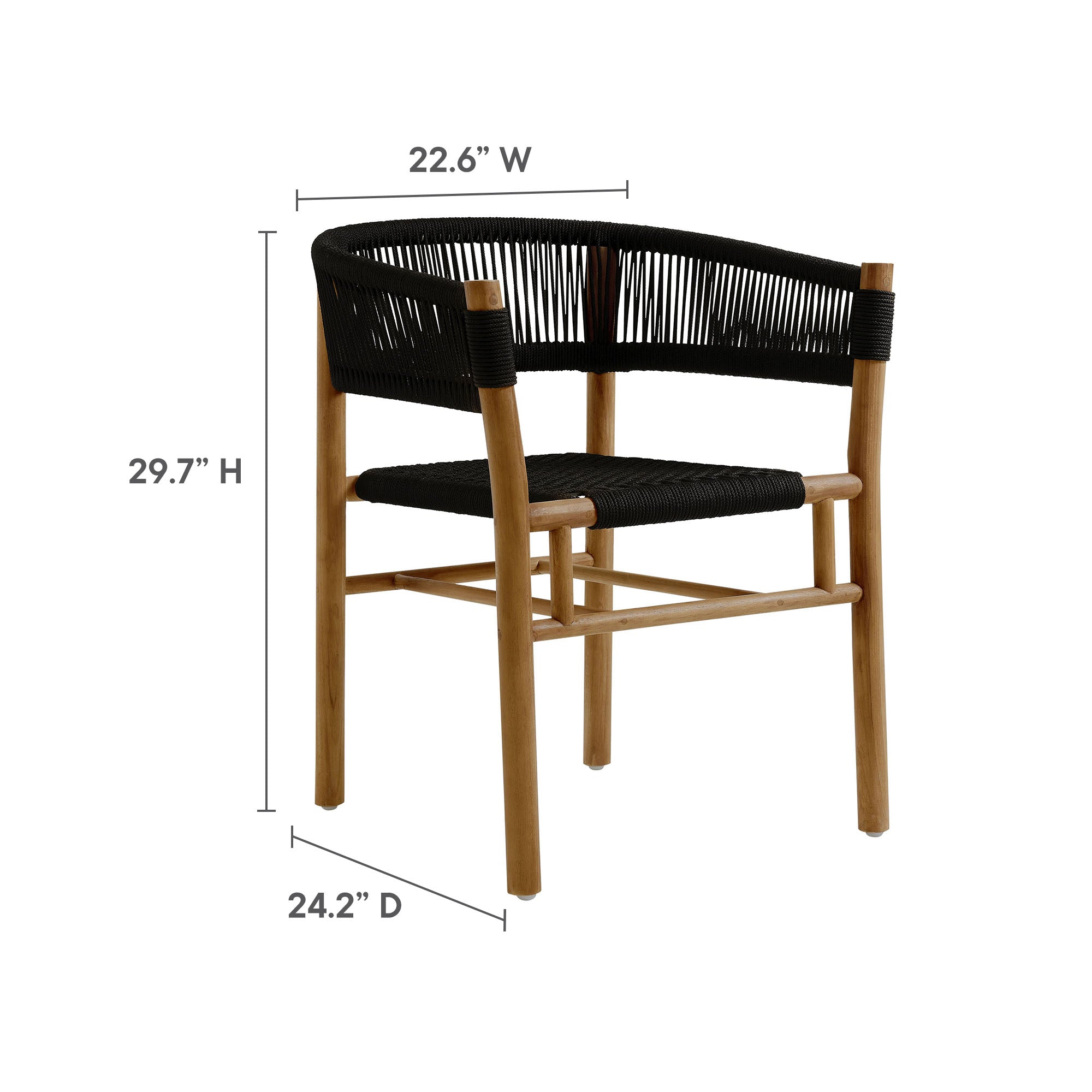 Modway Vienna 5-Piece Outdoor Patio Teak and Rope Dining Set with Curved-Back Armchairs