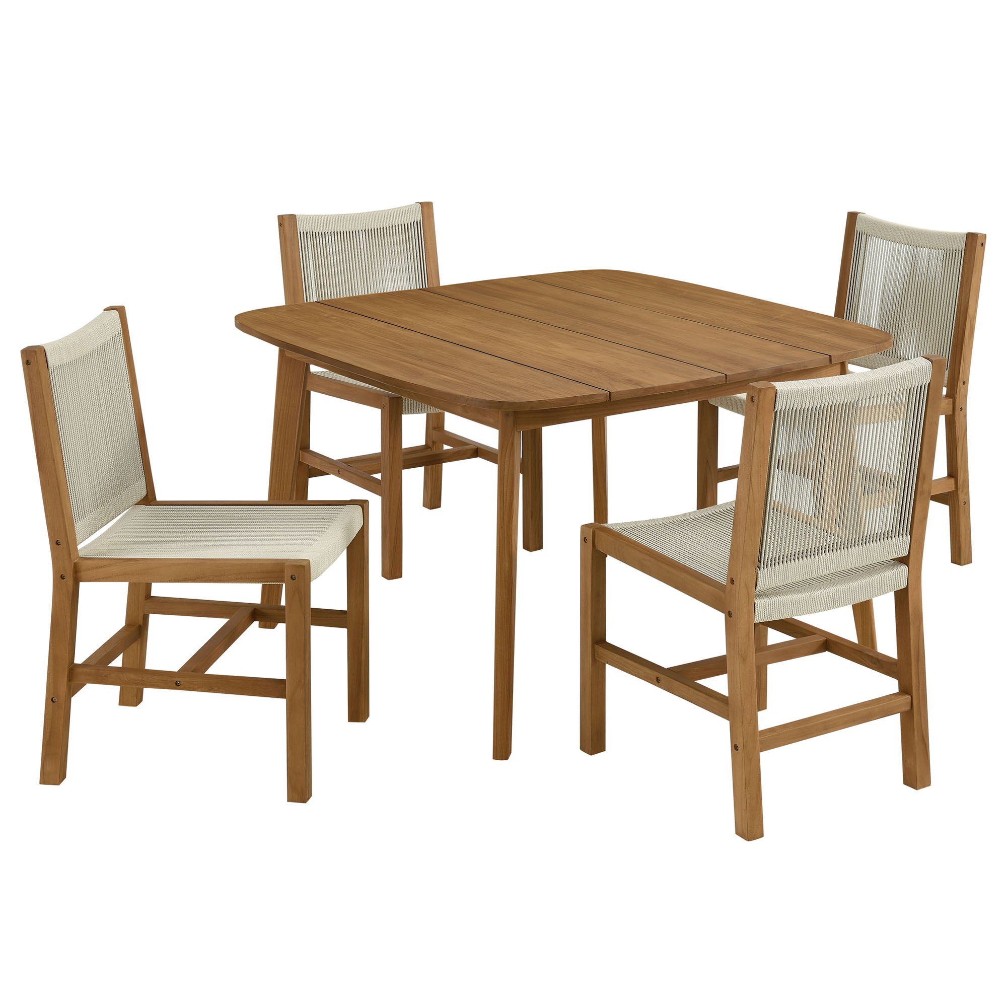 Modway Vienna 5-Piece Outdoor Patio Teak and Rope Dining Set with Armless Chairs