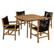 Modway Vienna 5-Piece Outdoor Patio Teak and Rope Dining Set with Armchairs