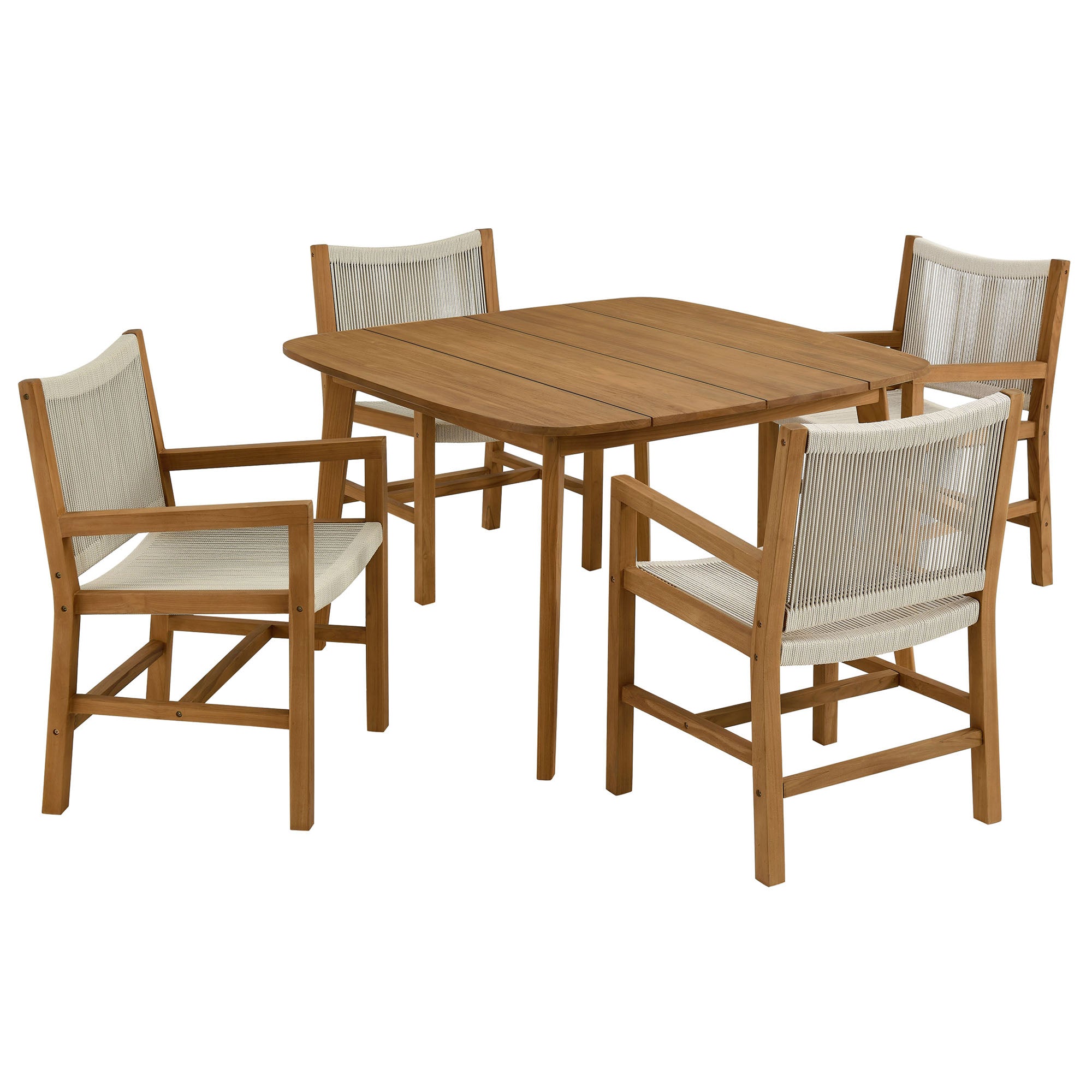 Modway Vienna 5-Piece Outdoor Patio Teak and Rope Dining Set with Armchairs