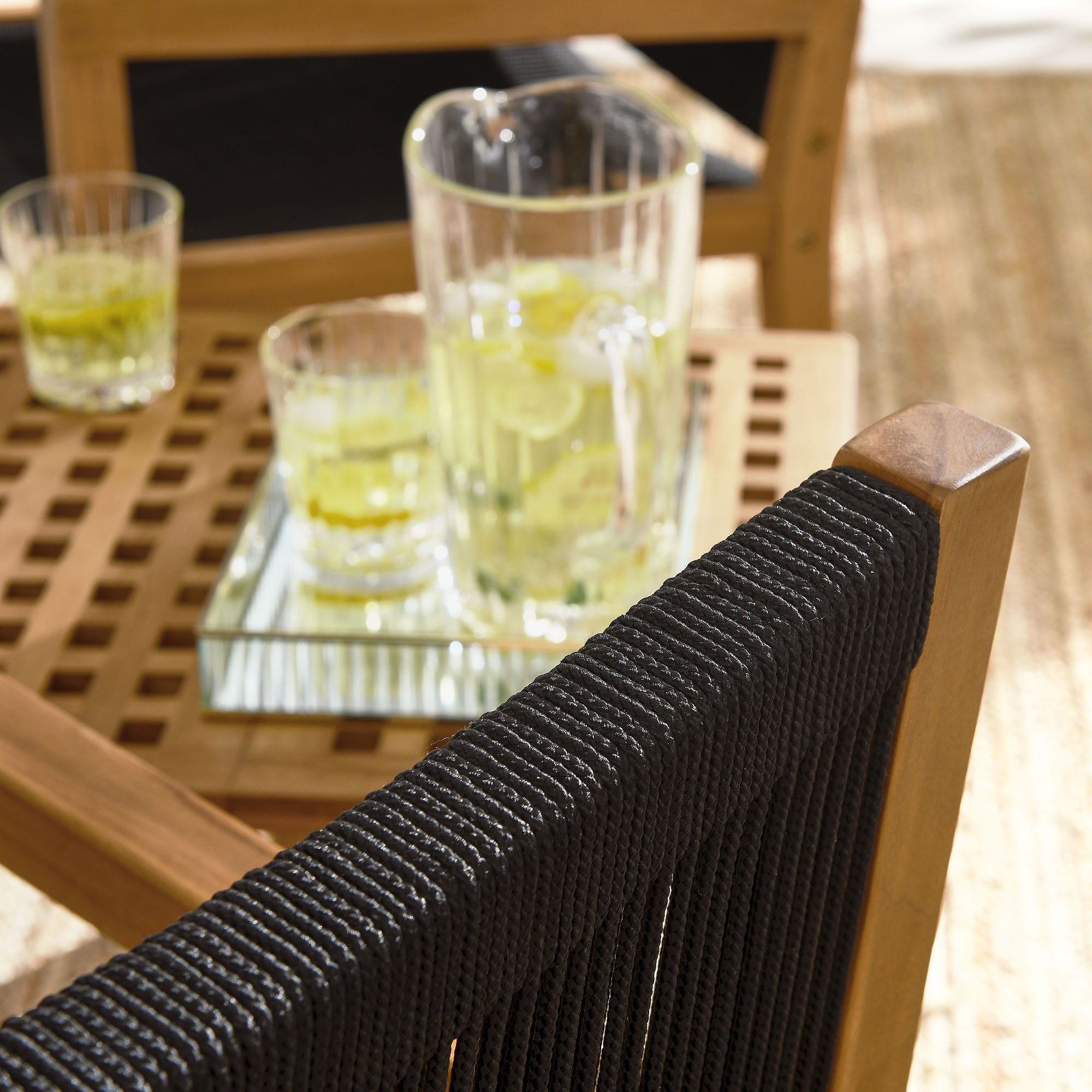 Modway Vienna 3-Piece Outdoor Patio Teak and Rope Armchairs with Folding Side Table