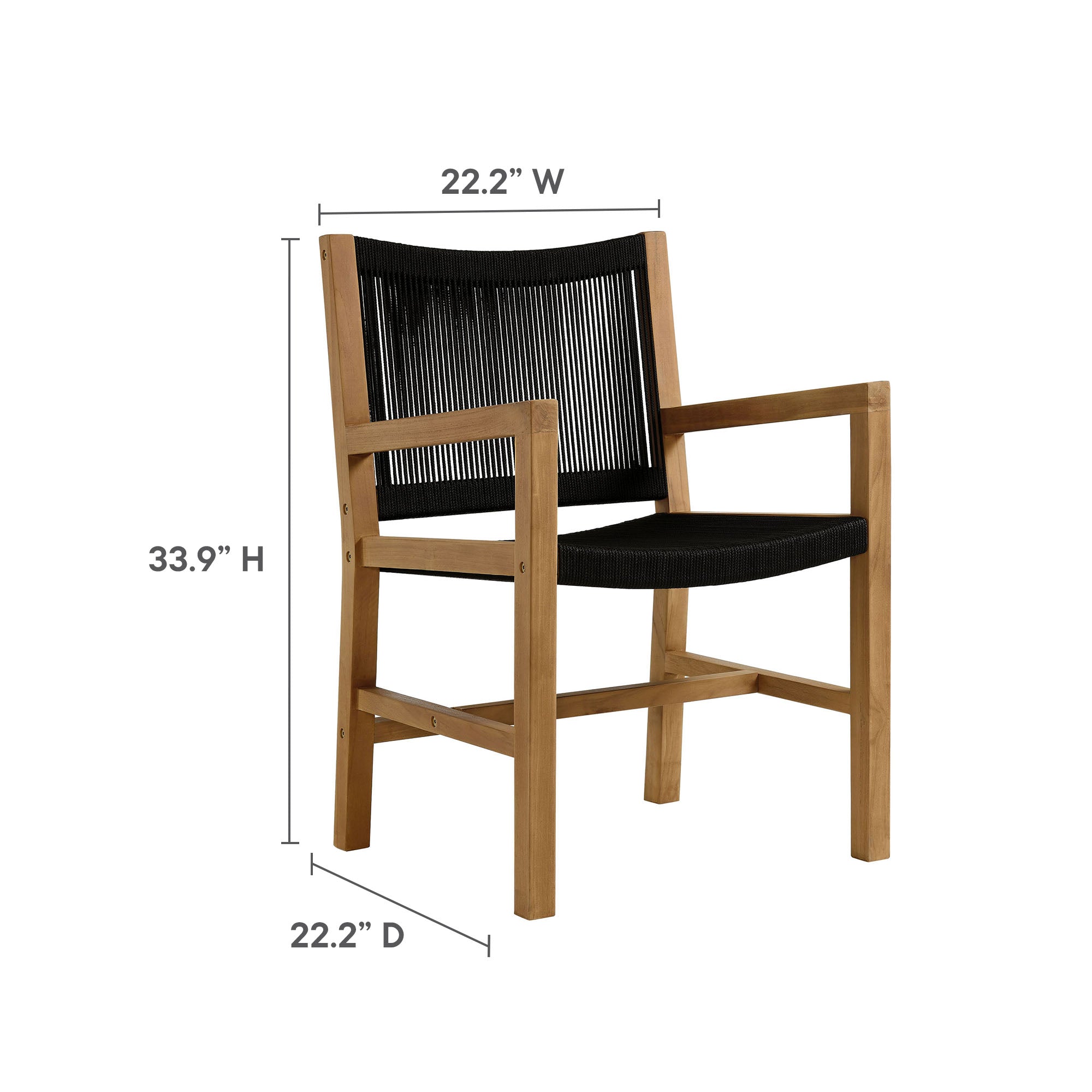 Modway Vienna 3-Piece Outdoor Patio Teak and Rope Armchairs with Folding Side Table